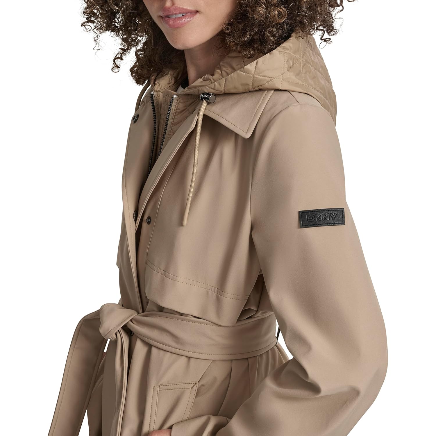 DKNY Women's Belted Trench Coat With Hood – Lightweight Water-resistant Long Jacket - Image 7