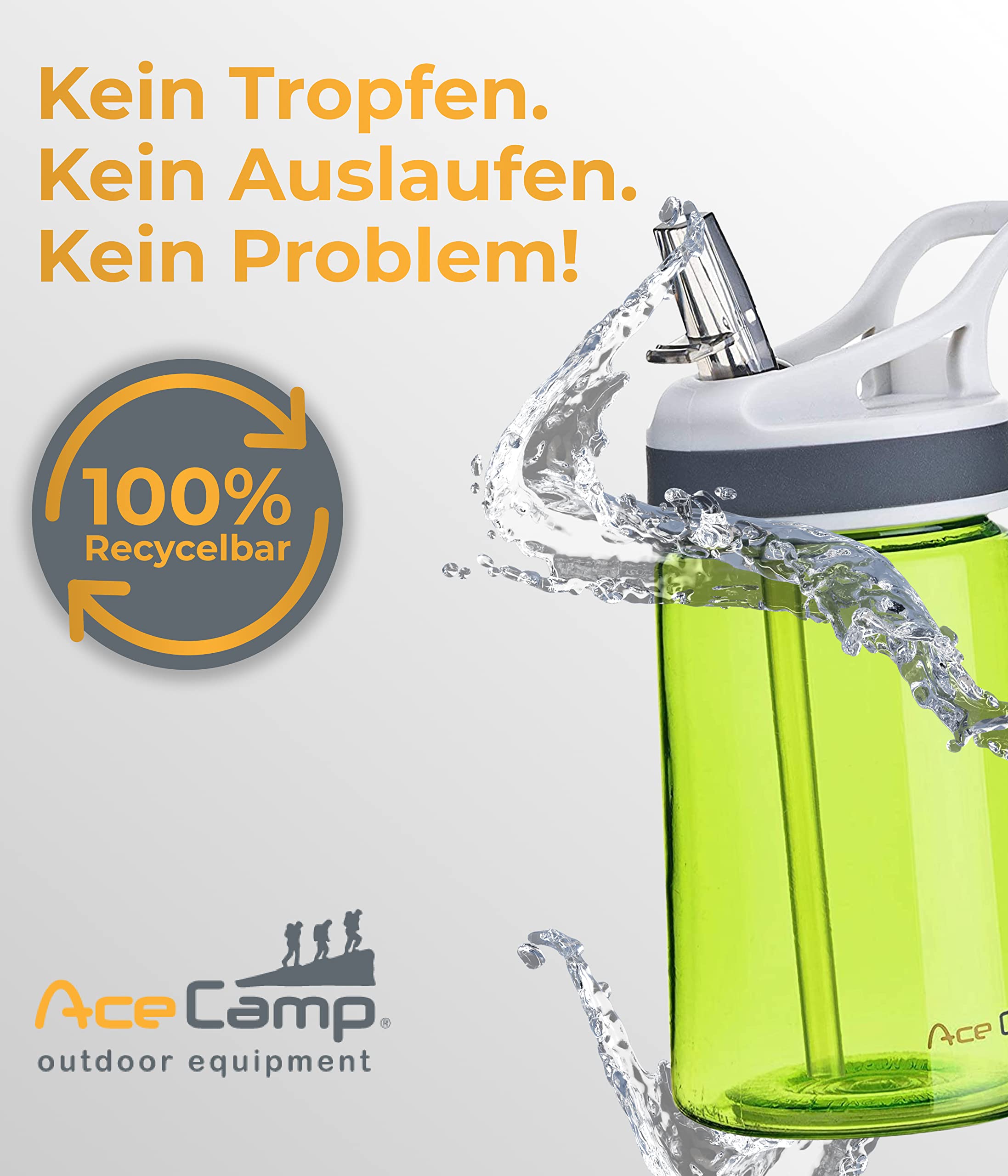 AceCap, borraccia in Tritan con cannuccia, in plastica, 350 l, 800 l