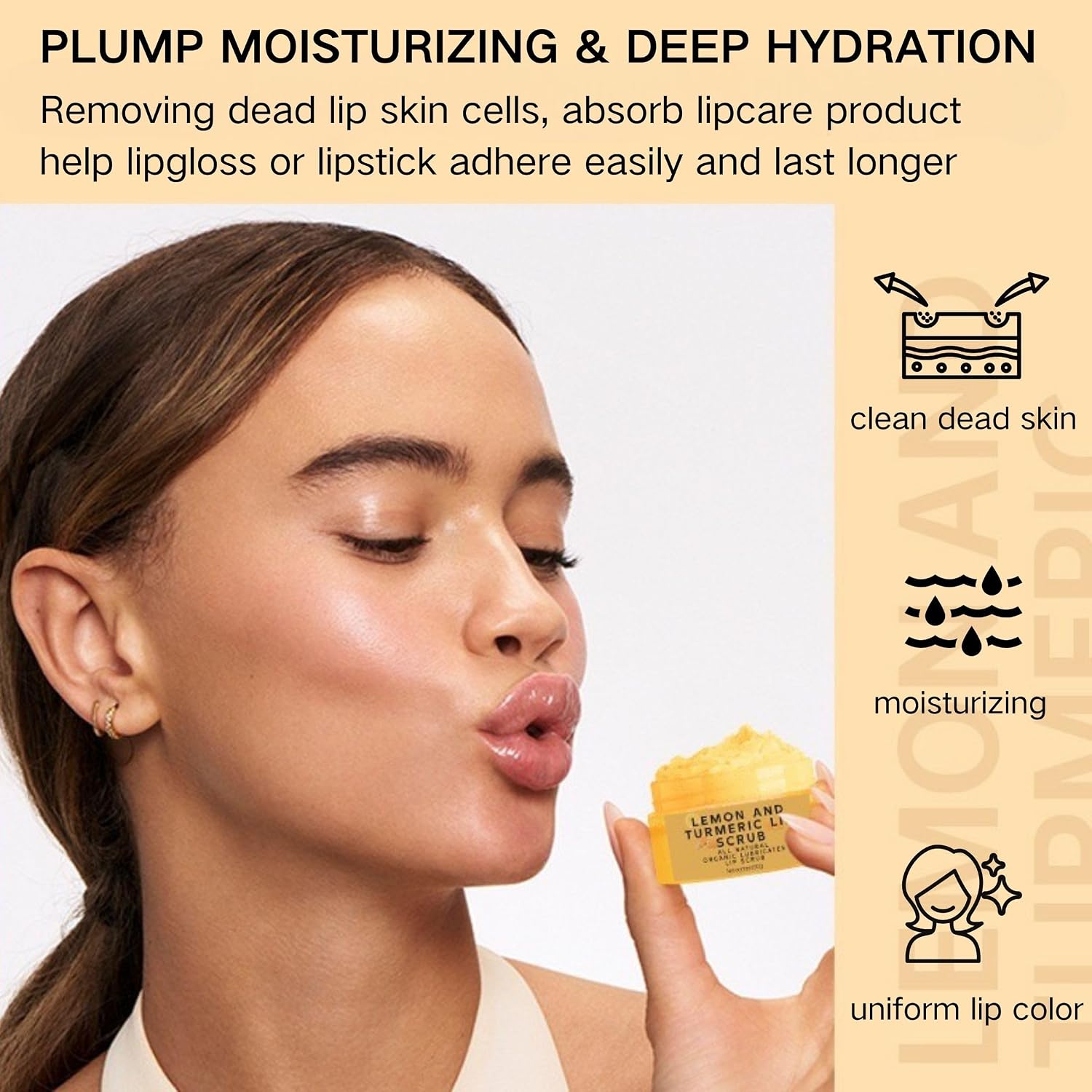 Turmeric Lip Scrub, Lemon Turmeric Lip Exfoliator for Chapped Dry, Lips, Eliminate Lip Lines, Natural Nourish Sugar Lip Scrub with Aloe Vera, Deep Hydration Moisturization Lip Balm for Dark Lips