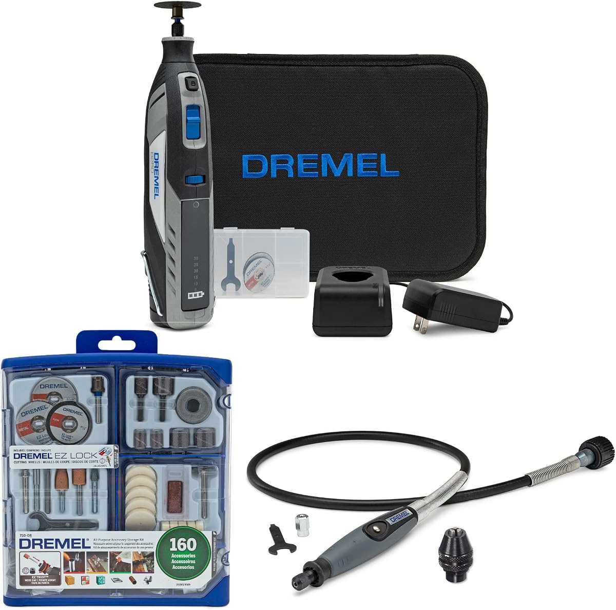 Paquete de herramientas rotativas inalámbricas con batería de iones de litio Dremel 8250 de 12 V | Eje flexible, kit de accesorios, motor sin escobillas, (4 artículos)