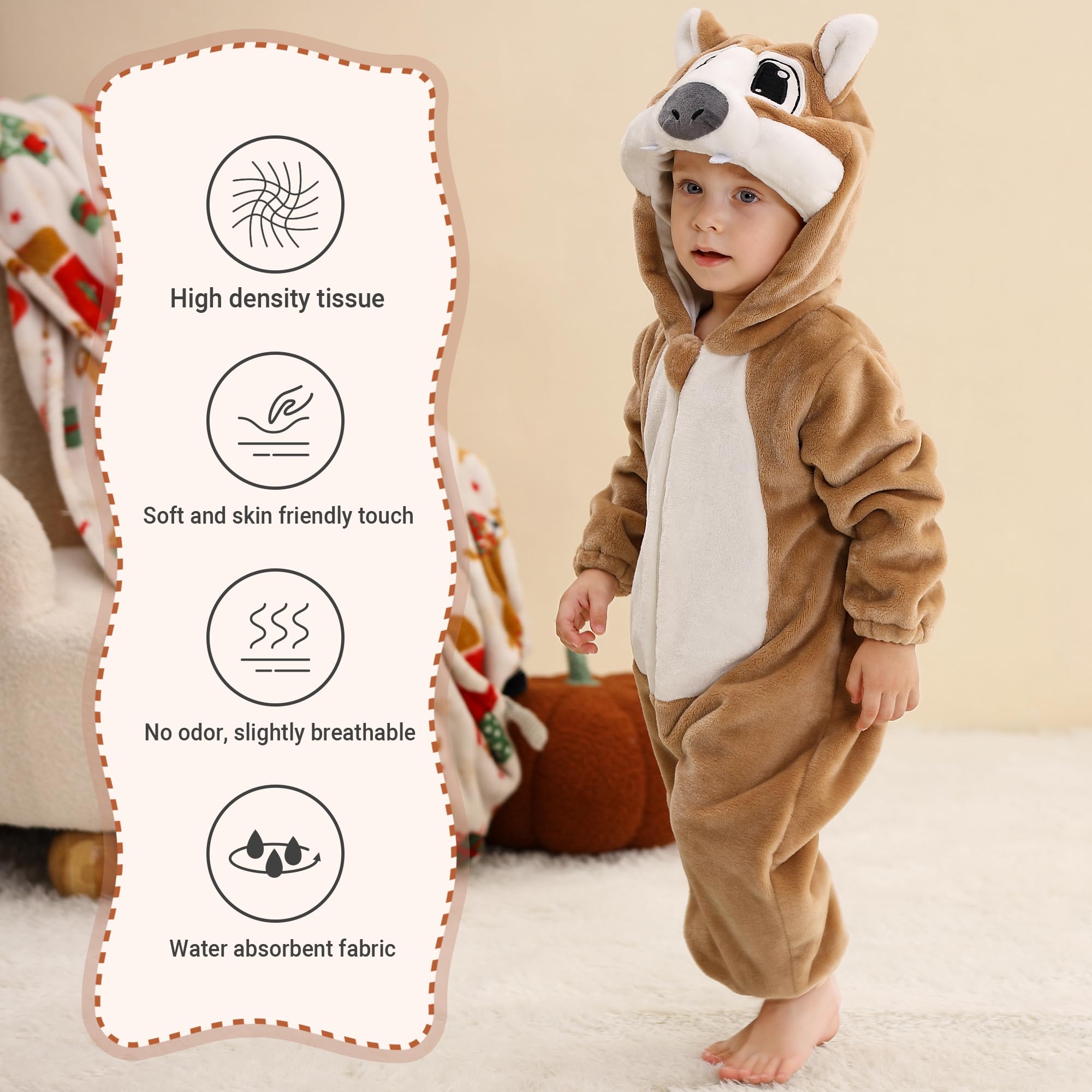 HAHASHOW BéBé d'hiver Grenouillères Combinaison, Unisexe Animal Barboteuses Manteau à Capuche, Enfants Flanelle Pyjama Jumpsuit pour Garçon et Fille 0-36 Mois