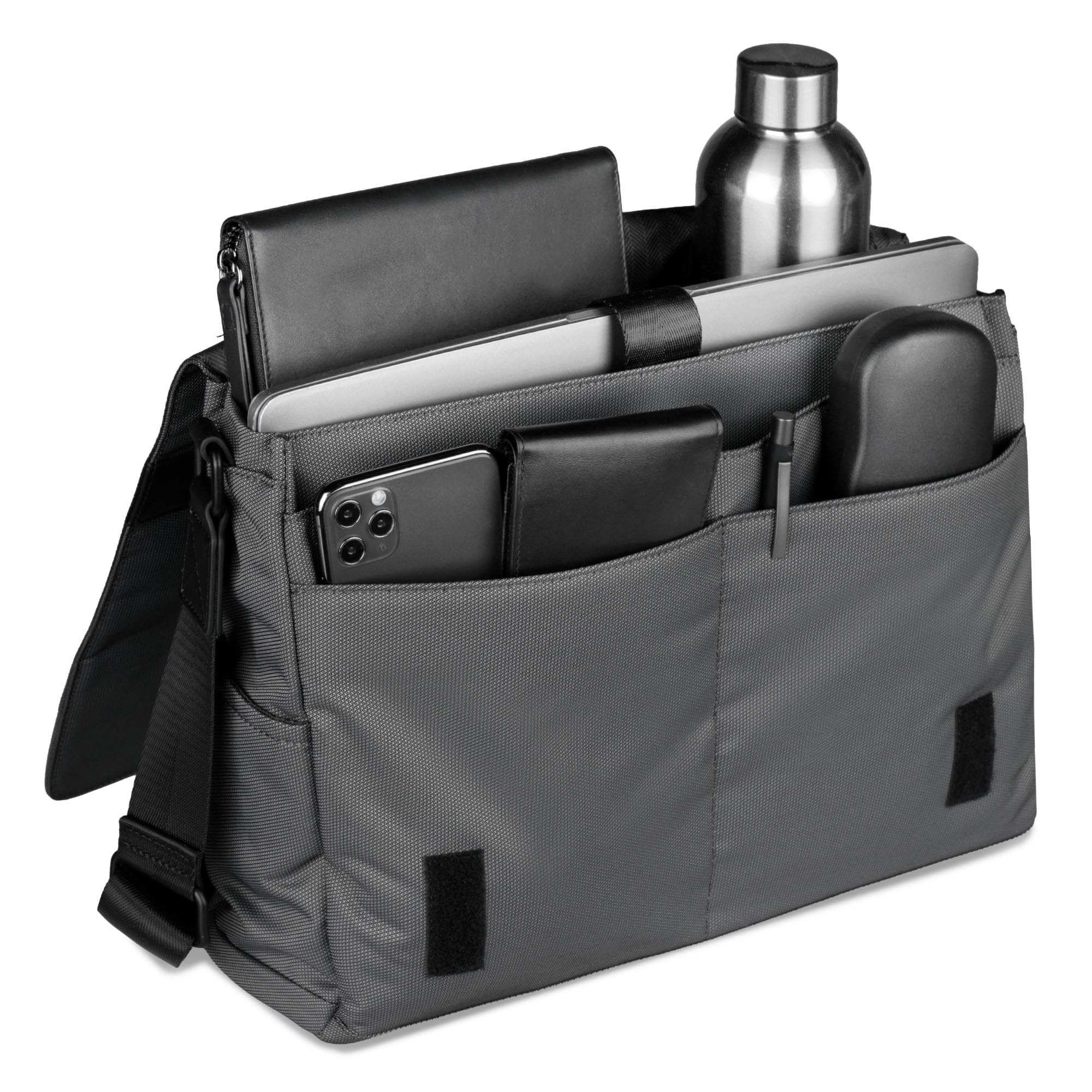 bugatti Domani 2.0 borsa messenger 13" con scomparto per laptop, borsa a tracolla unisex con dettagli in similpelle, grigia