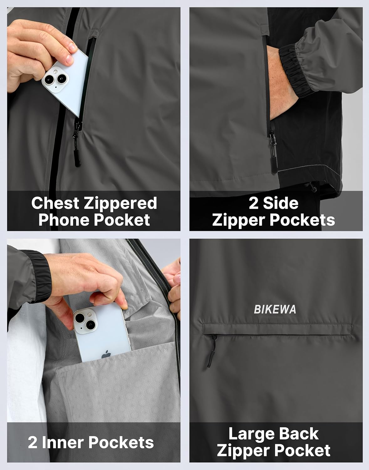 Bikewa Men's Cycling Rain Jackets Waterproof Running Bike Windbreaker Lightweight Packable Hooded Jacket - Image 5