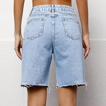 Denim Shorts Women Baggy Bermuda Shorts High Waisted Stretchy Jean Short Casual Jorts Cut Off Long Short