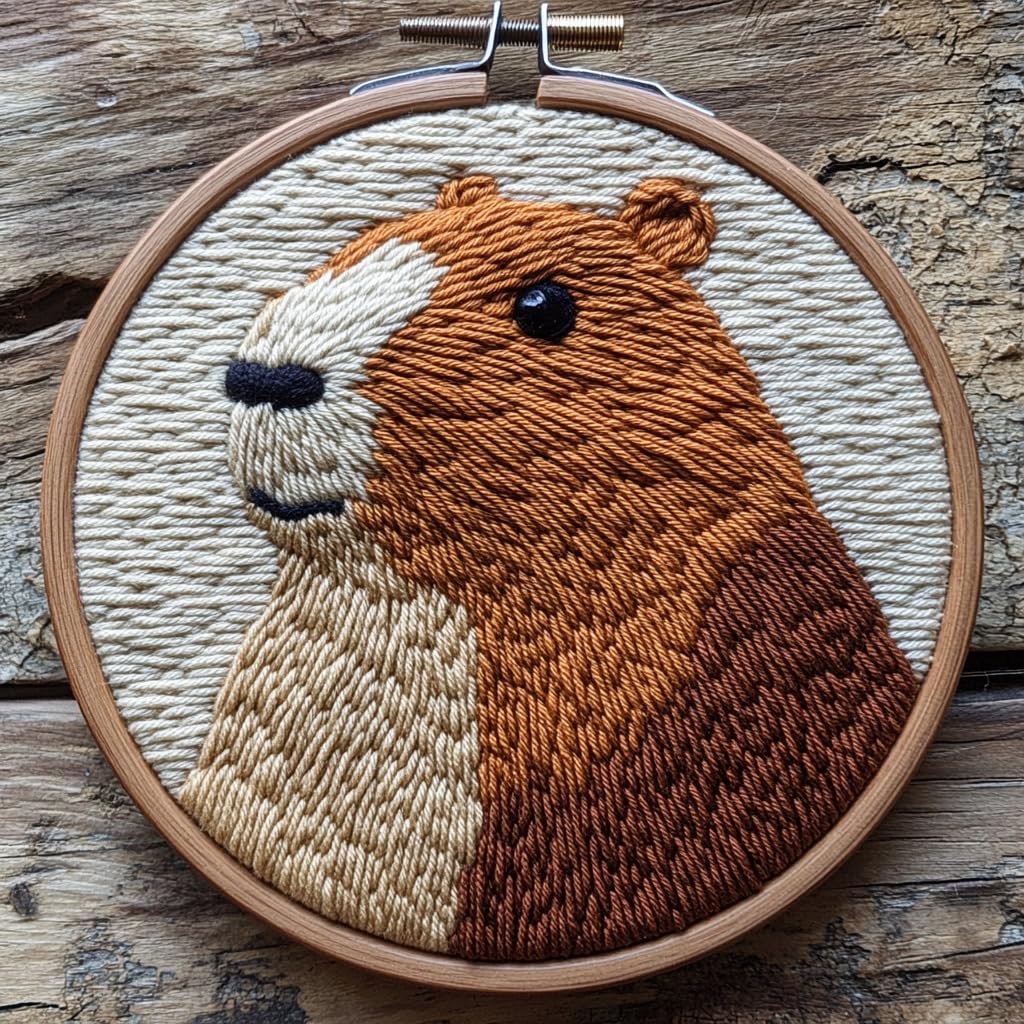 DIY Punch Needle Kits Cute Capybara Easy for Beginners Punch Needle Embroidery Set with Hoop Stamped Pattern for Craft Lovers and Home Decor-1