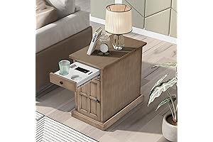 LUMISOL End Table with Cup Holder and Charging Station