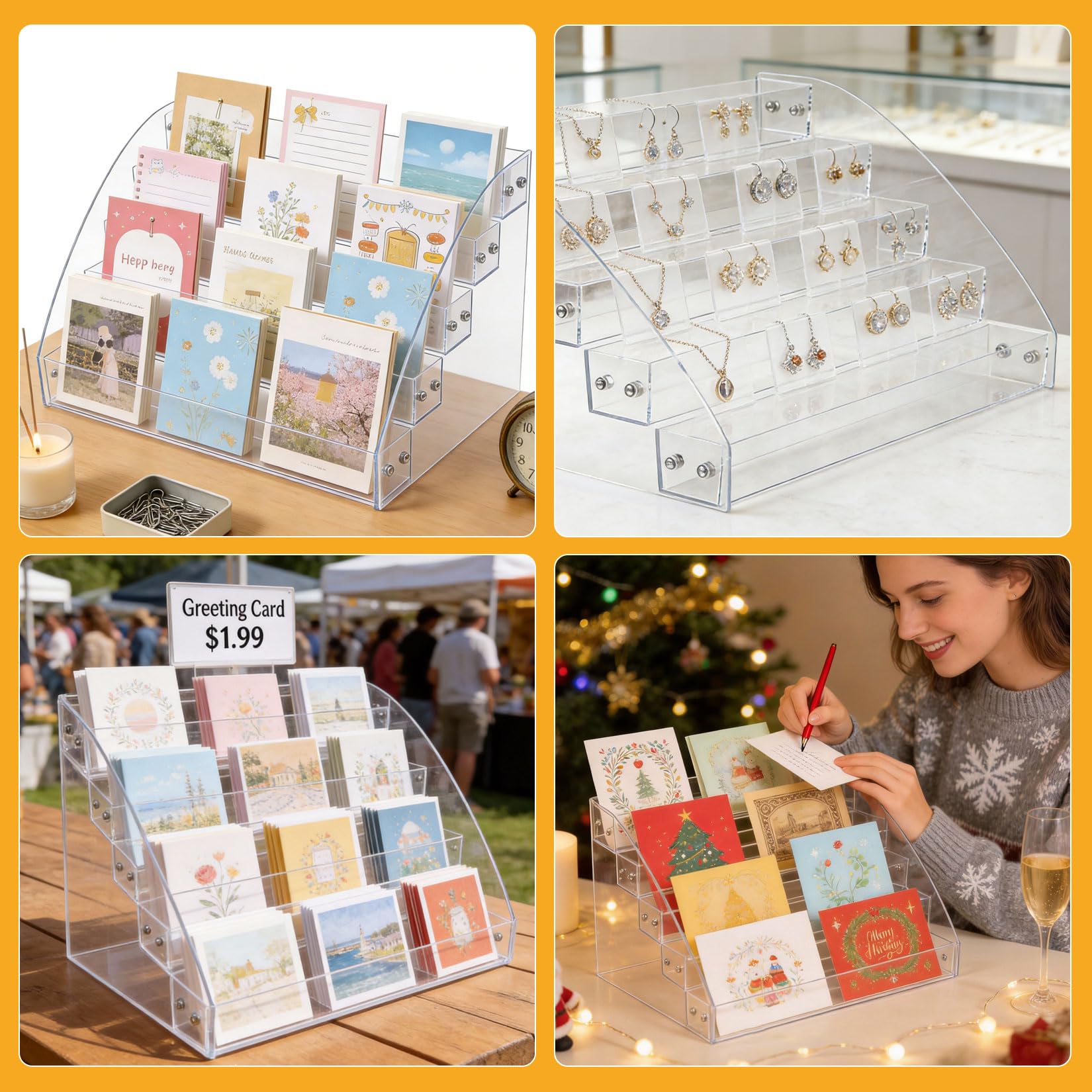 ShiFaKa 5 Tier Trading Card Display Stands, Space-Saving Acrylic Greeting Card Display Stand, cCard Stands for Displaying Greeting Cards, Counters, Shop, Offices, Restaurants — view 7