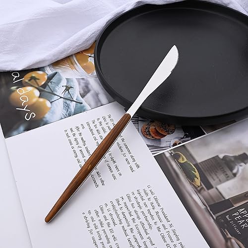 Miniatura 10 de Juego de tenedores de cena de 6 piezas, tenedores de acero inoxidable con mango redondo de efecto de madera, tenedores para el hogar, cocina,