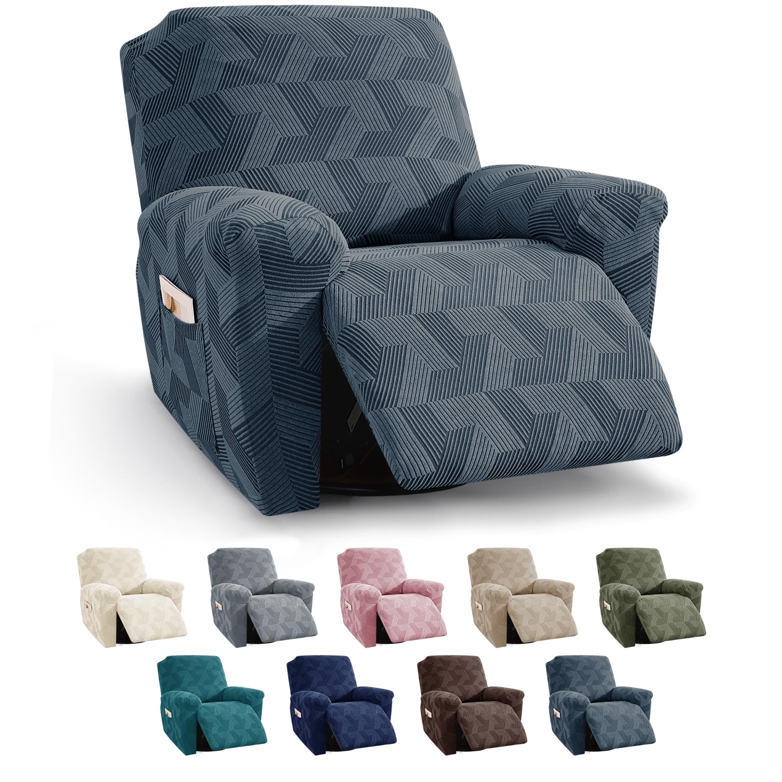 XINEAGE Recliner Chair Covers,3 Pieces Recliner Covers Geometrical Jacquard, Stretch Lazy Boy Recliner Slipcovers with Elastic Bottom for Pet, Kids (Recliner, Dark Grey)