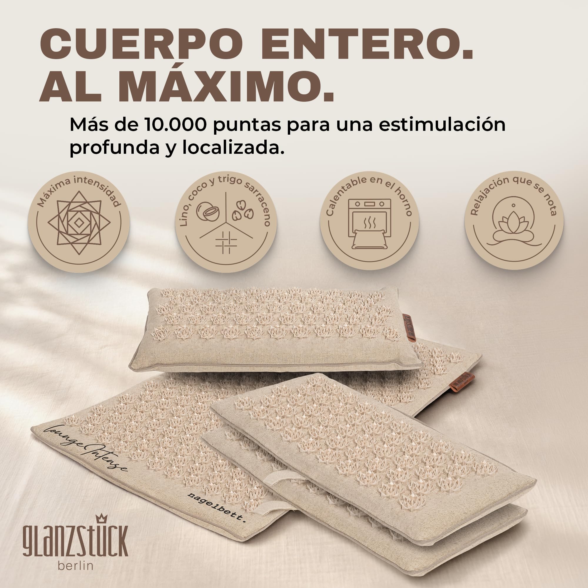 Glanzstück Berlin®: Esterilla de acupresión XXL Lounge Intense Set para todo el cuerpo, ideal para principiantes, para tensiones, dolores de cabeza, dolor de espalda, estrés