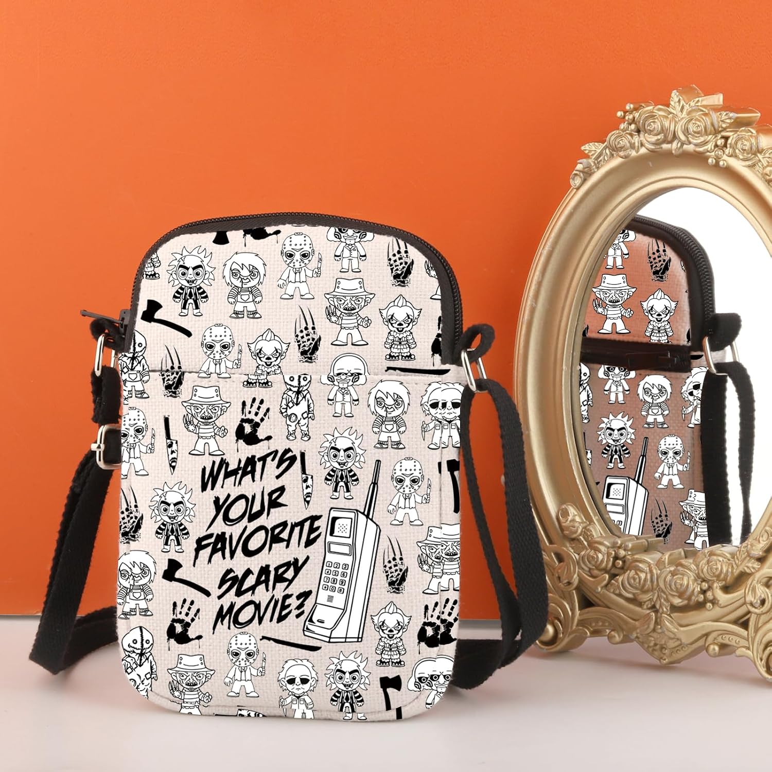 TSOTMO Horror Movie Gift What's Your Favorite Scary Movie Crossbody Bag Horror Characters Funny Movie Gift for Daughter