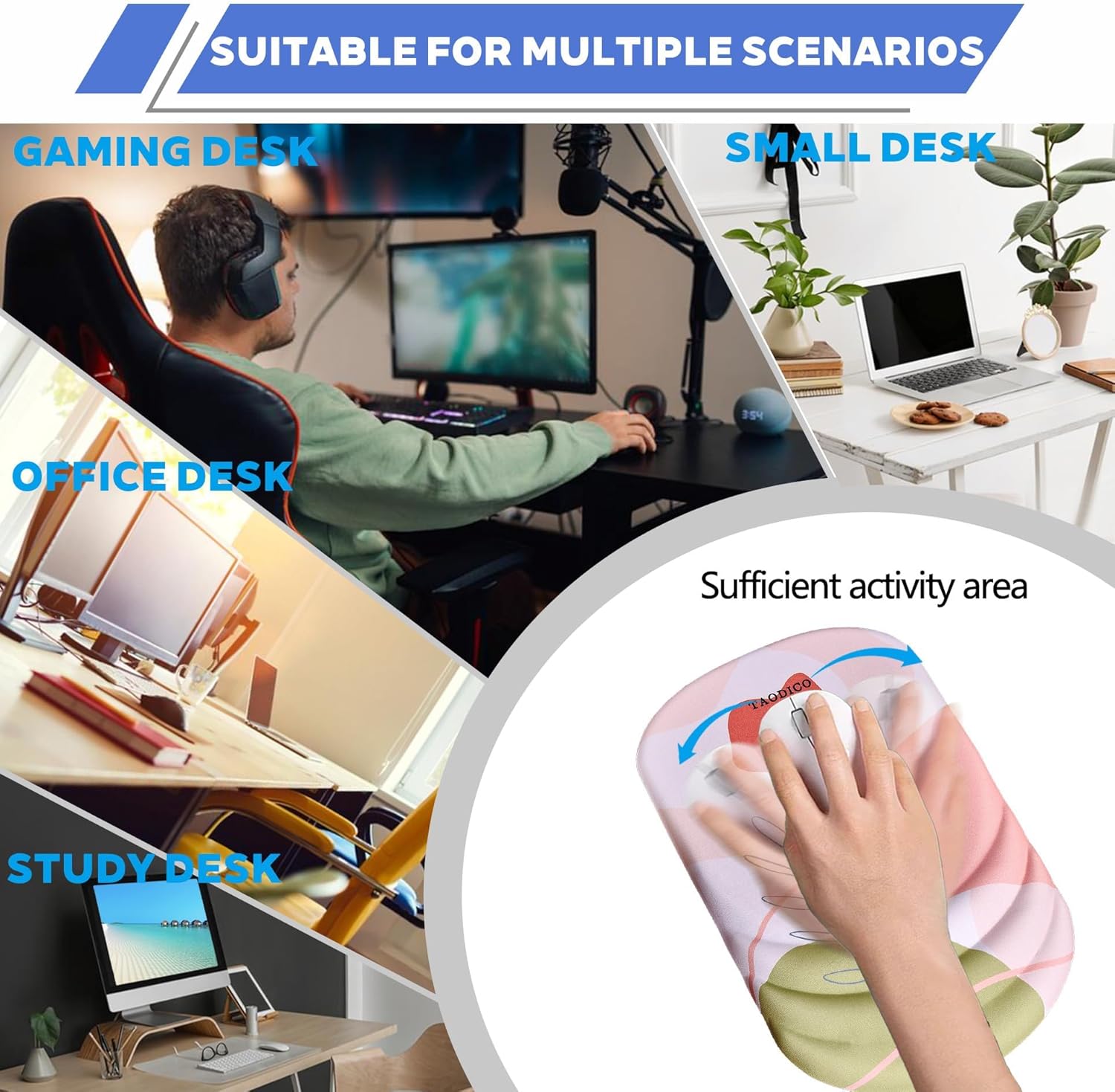 Ergonomic Mouse Pad with Wrist Rest, Milk Silk Fabric Durable Silicone Filling Non-Slip Pu Base, Massage Design Pain Relief Mousepad for Wireless Mouse and Desk, 12x8inch Pink Tulip