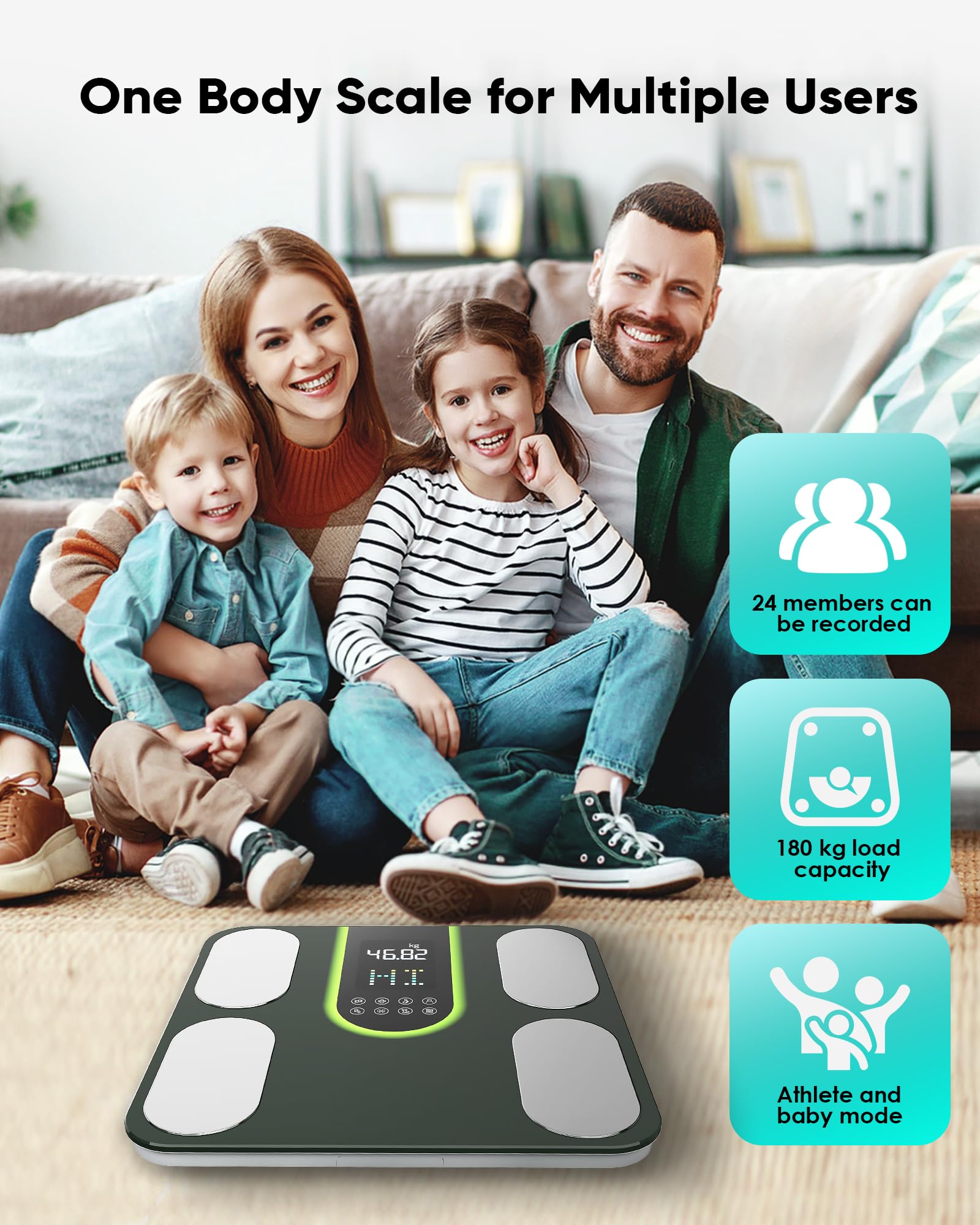 bilancia pesapersone digitale, bilancia impedenziometrica, Fino a 180 kg, bilancia pesapersone professionale, bilancia intelligente di 20 Misurazioni, BMI, Massa Muscolare, Ossea, Proteine,LED Display