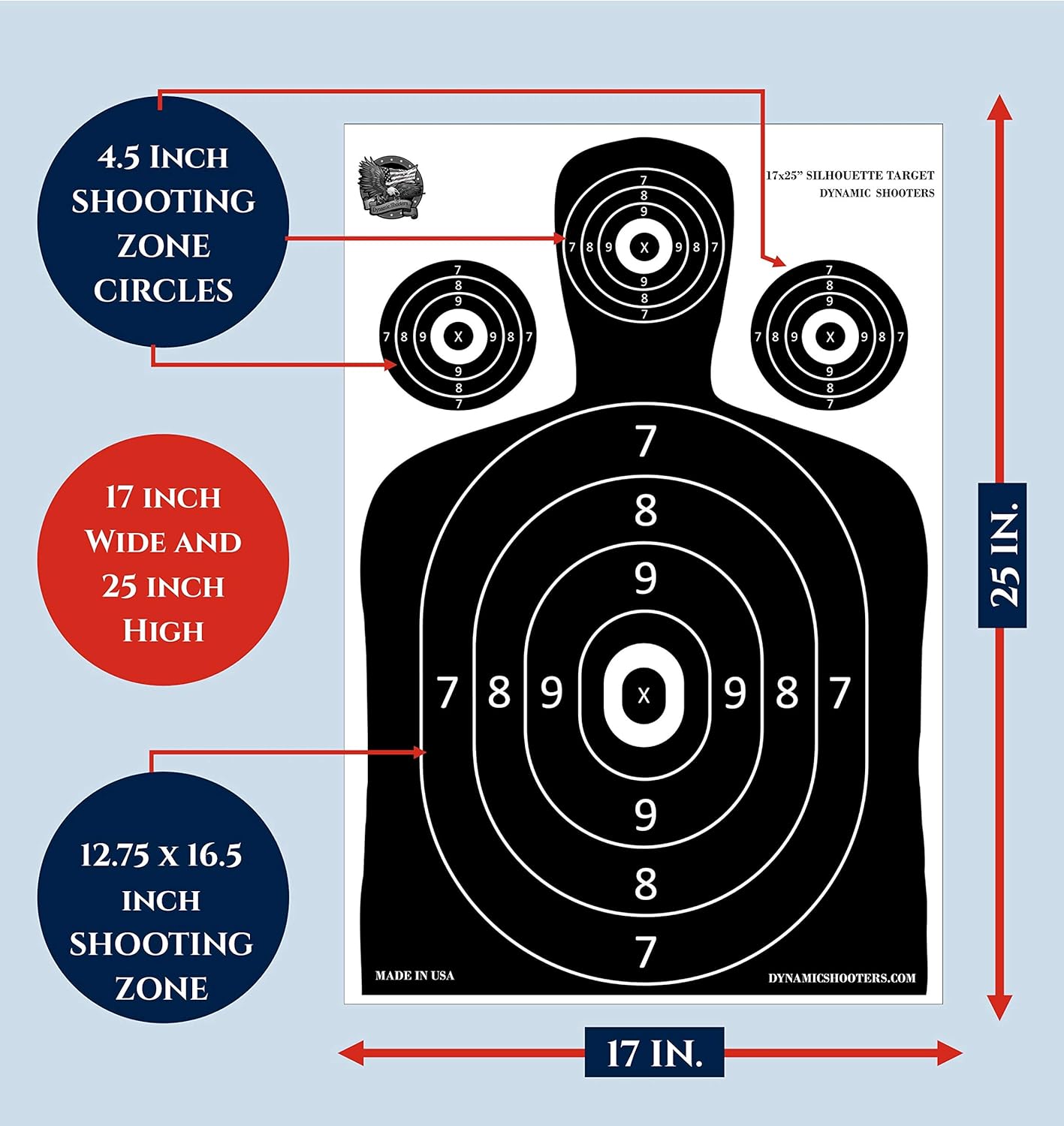 Dynamic Shooters – 100 Pack 17X25-inch Made in USA Large Paper Silhouette Range Shooting Targets - Firearm, Rifle, Gun, Pistol, BB Guns, Airsoft, Pellet Gun, Air Rifle : Sports & Outdoors