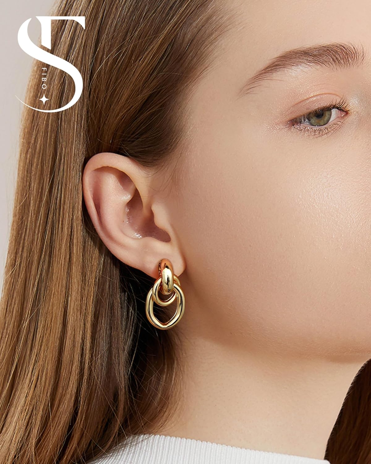 14K Gold Plated Clip On Earrings for Women - Geometric Statement Non Pierced Earring Chunky Knot Link Colorful Dangle Clip Earrings Trendy Jewelry Gift - Image 2