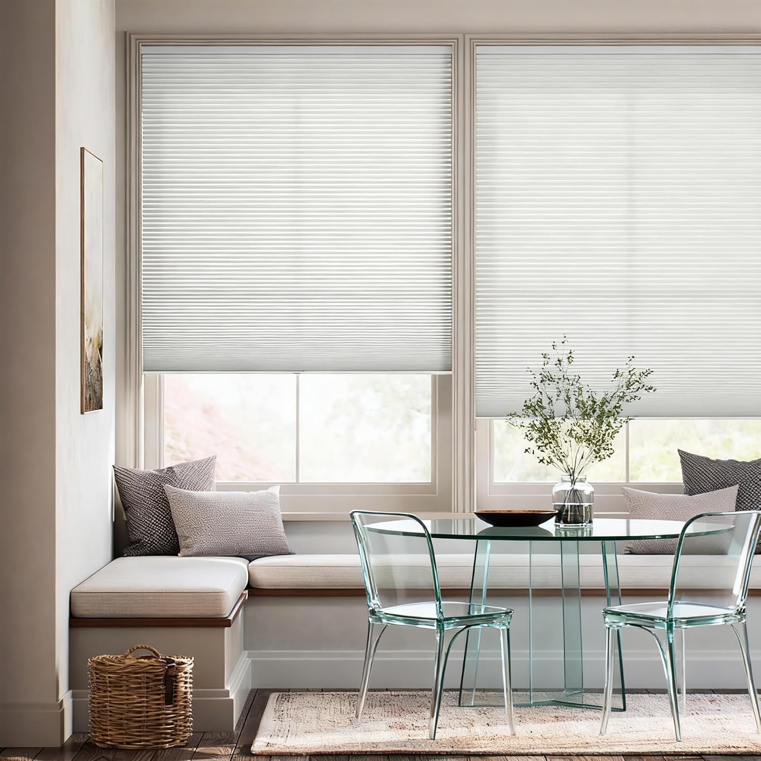 Cell Shades 1 Inch Cellular Shades for Windows Cordless Honeycomb Blinds Window Shades for Offices, Room, Apartments.White,34" W x 47“H