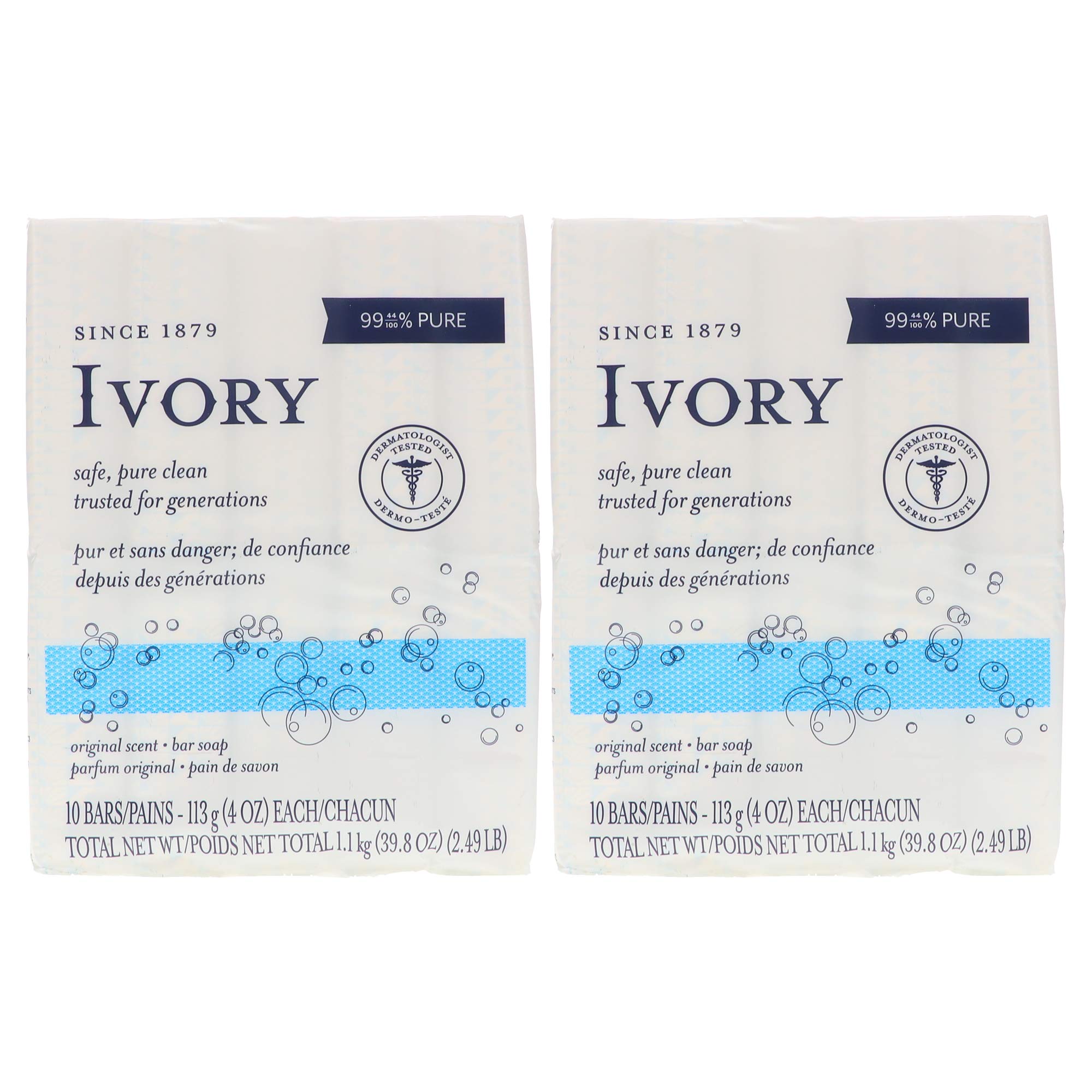 Ivory Original Bar Soap, Bath Size 10-Count, 4 oz Bars, Pack of 2