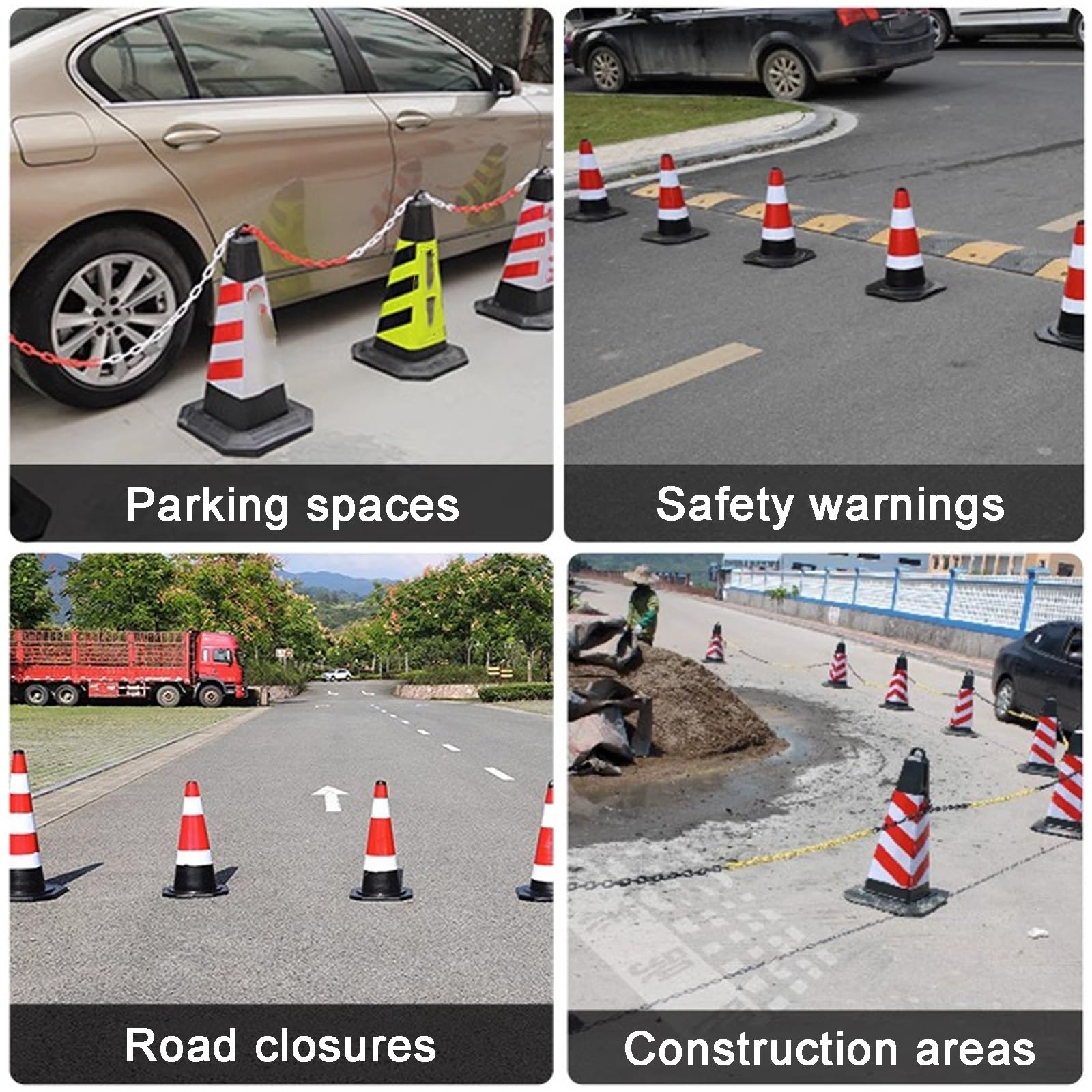 Cone de Signalisation Lot de 2 Cônes de Signalisation Robustes avec Base Lestée Noire Colliers Réfléchissants pour Le Contrôle de La Circulation(70 * 40cm/28 * 16in)