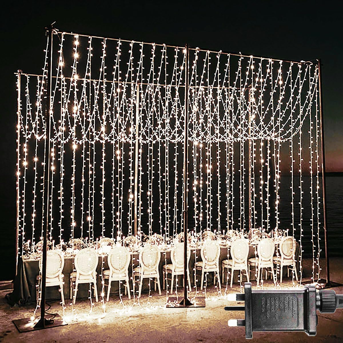 yowin 2 Piezas 600 LED Cortina de Luces 6m x 3m Luces Navidad con Enchufe, Temporizador, 8 Modos Impermeable Cascada Luces para Exterior Balcon Jardín Terraza Interior Decoración - Blanco