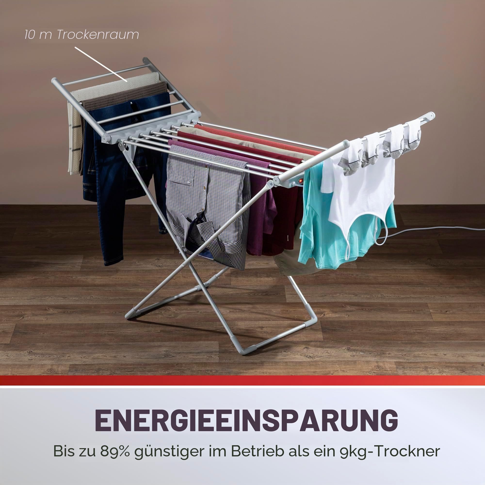 Daewoo HEA1874 faltbarer, tragbarer beheizter Wäscheständer, 230 W, 15 kg maximale Belastung, 1,4 m Kabel, niedrige Betriebskosten und gefaltete Flügel, Weiß, Aluminium