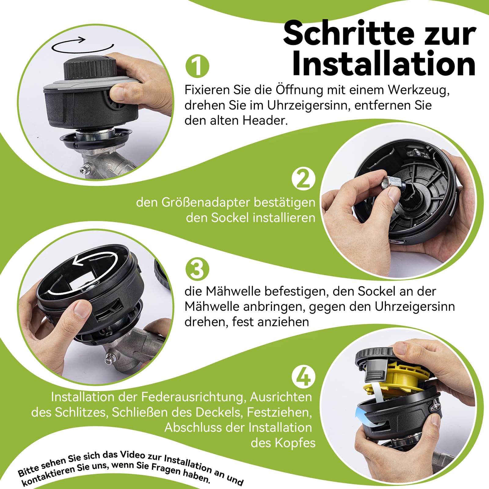 Tête de Fil pour débroussailleuse Filetage Gauche avec système Tap & Go，Tête d'alimentation Facile pour Echo, Stihl, Ryobi – Livrée avec 4,2 m de Fil de Coupe (0,095") et 6 adaptateurs