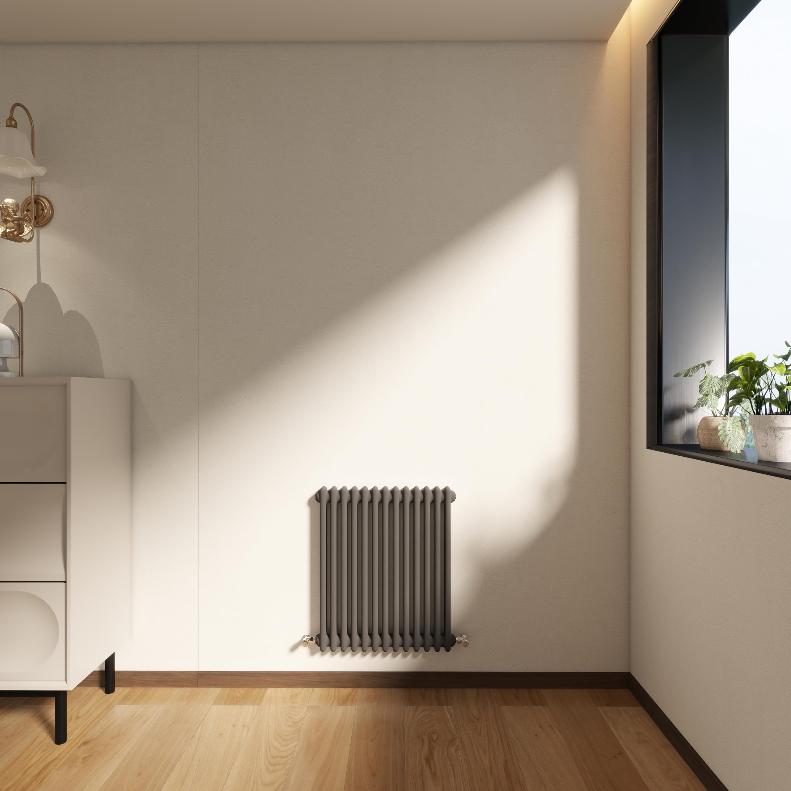 Stech Homes Anthracite Horizontal Traditional 2 Column Cast Iron Radiator, 600X605mm Designer Cast Iron Rads, Radiators Wall Mounted Heater For Bedroom/Living Room, Central Heating Grey Radiator, Modern Radiator