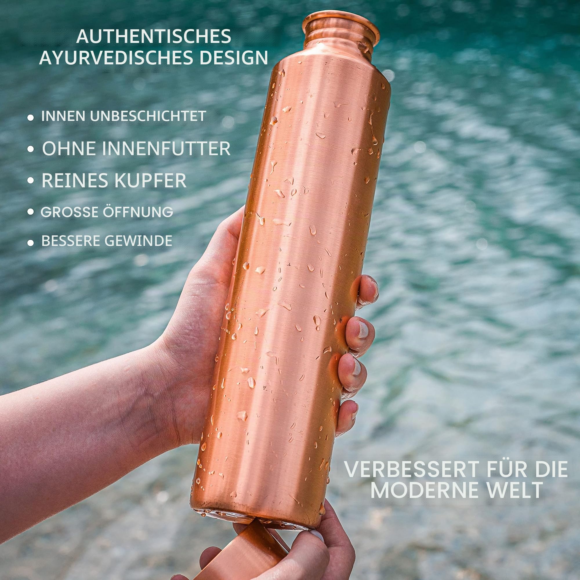 Kosdeg Kupfer-Trinkflasche, ca. 100 ml, modernes Vintage-Design, ayurvedisches Kupfergefäß, trinken Sie mehr Wasser, senken Ihre Zuckeraufnahme und genießen die gesundheitlichen Vorteile sofort.