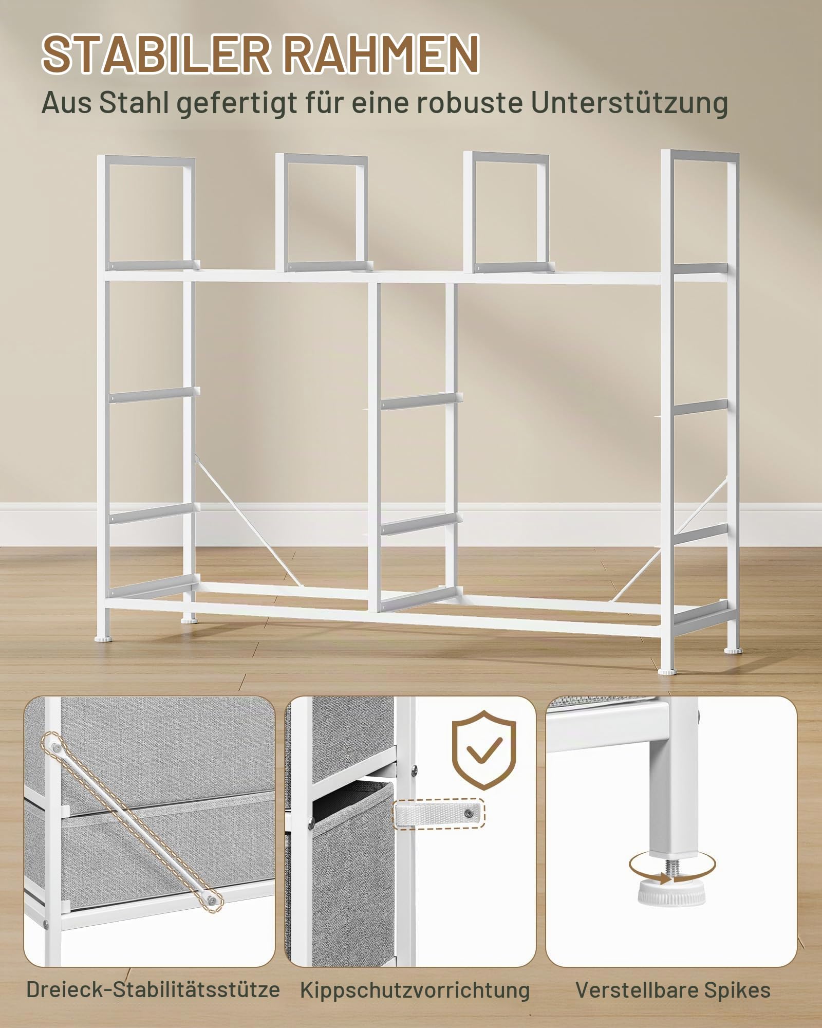 Hzuaneri Kommode mit 9 Schubladen, LED-Lichtleiste, 2 USB & 2 AC-Anschlüsse | Vielseitiges Aufbewahrungsmöbel für Wohnzimmer und Schlafzimmer, 30 x 100 x 95 cm, Weiß-Grau DU02913WEU