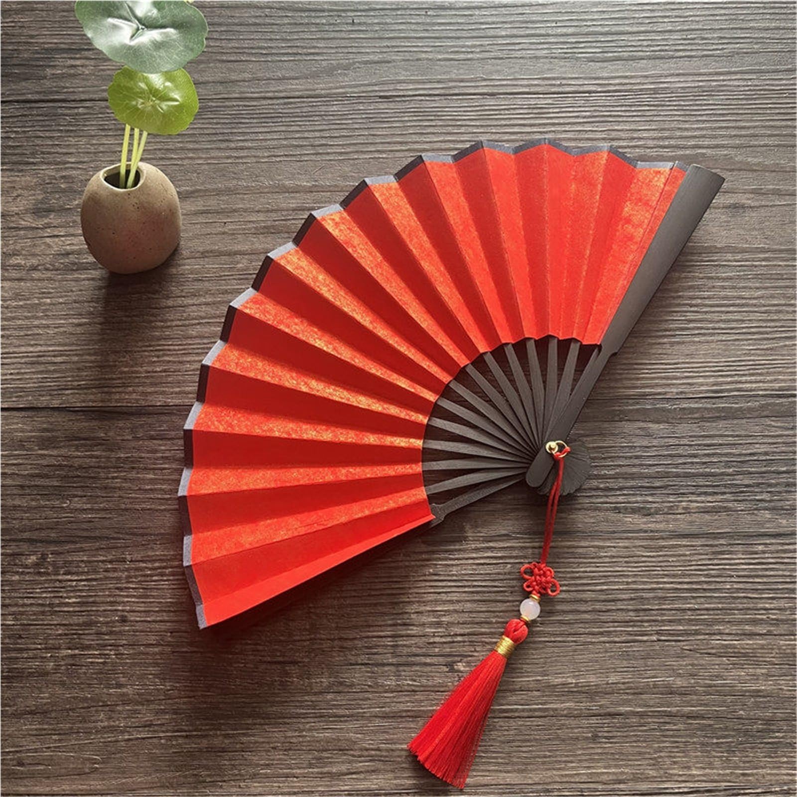 SXTYYH Folding Hand Fan Tassel, Mini Classical Multicolor Gold Sprinkled Xuan Paper Handheld Fan for Women Foldable, Folding Fans for Line Dancing, Hanfu Photo Prop(5in,Red)