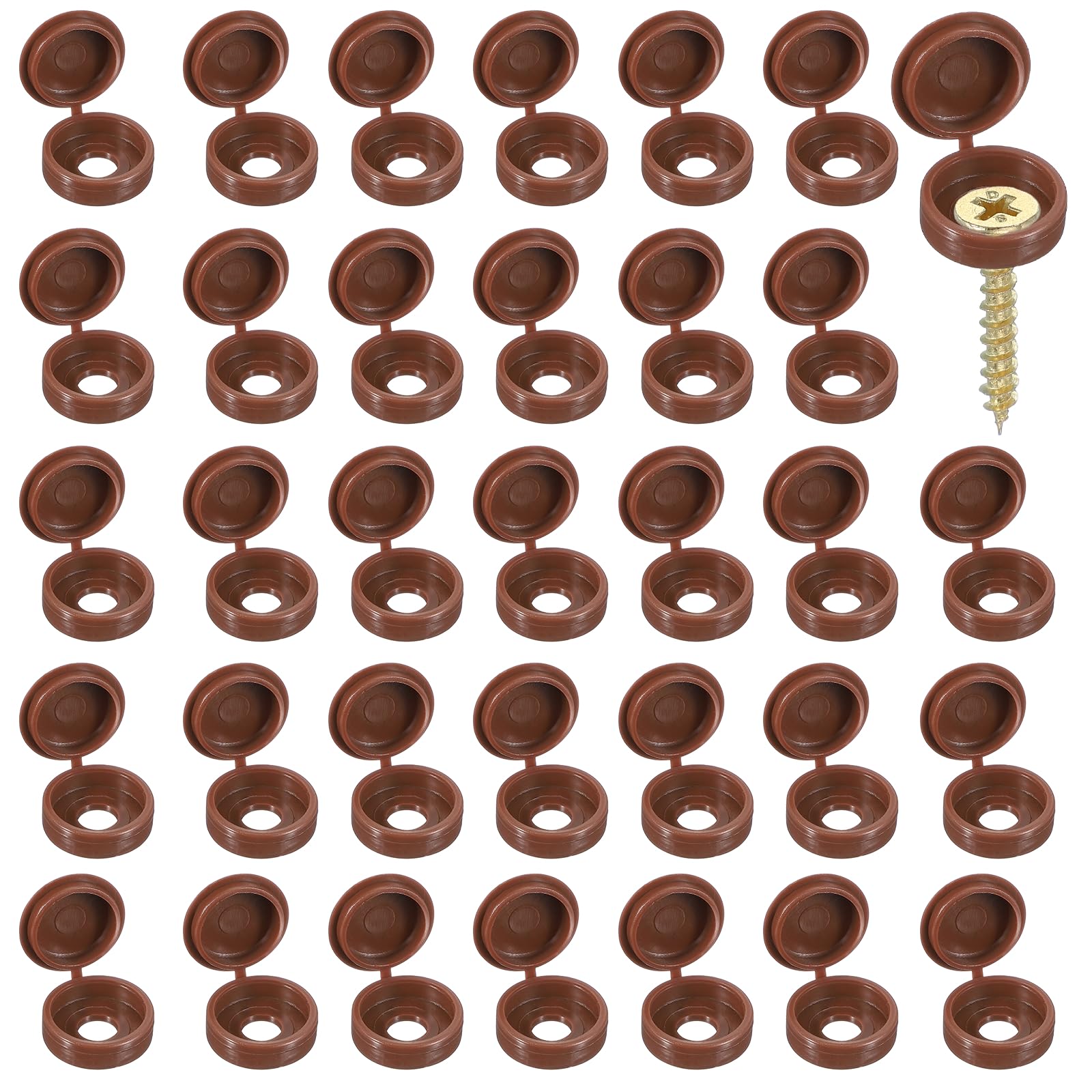 YELARXI Screw Snap Covers, Plastic Hinged Screw Cover Caps Shutter Screws Fold Snap Washer- Fitting for (Windows - Railings - Home Furniture - Cabinets) 6 mm & 200 Pack & Light Coffee