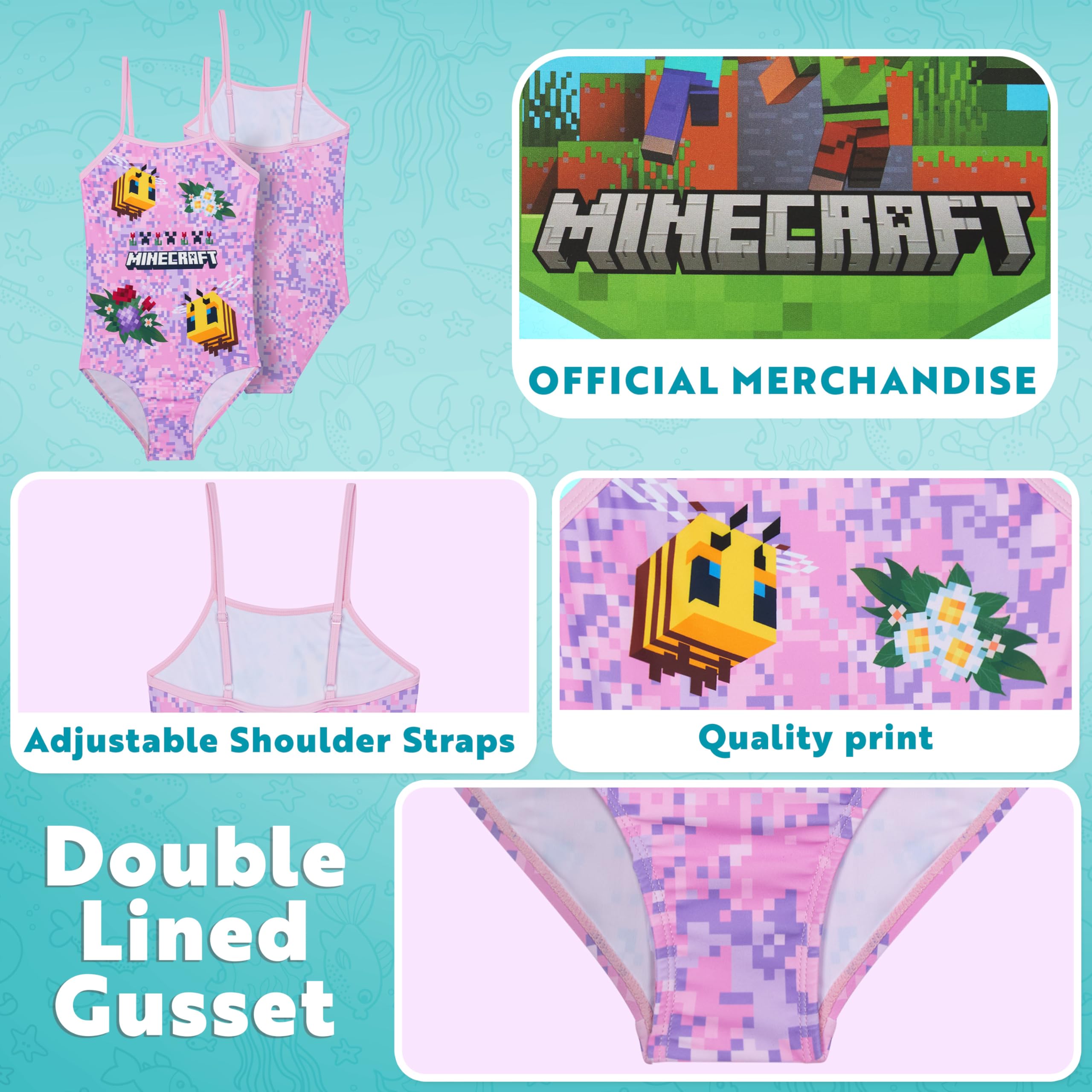 Get Trend Minecraft | Pokemon Maillot de Bain Fille 1 Piece Maillots de Bain Bébé Confortables et Extensibles Cadeau Fille Plage Piscine et Vacances