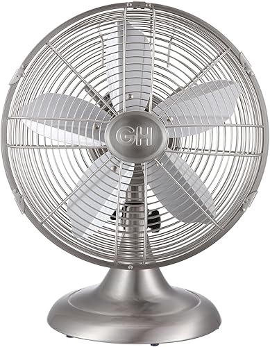 Good Housekeeping Ventilador de mesa retro de 12 pulgadas, níquel cepillado