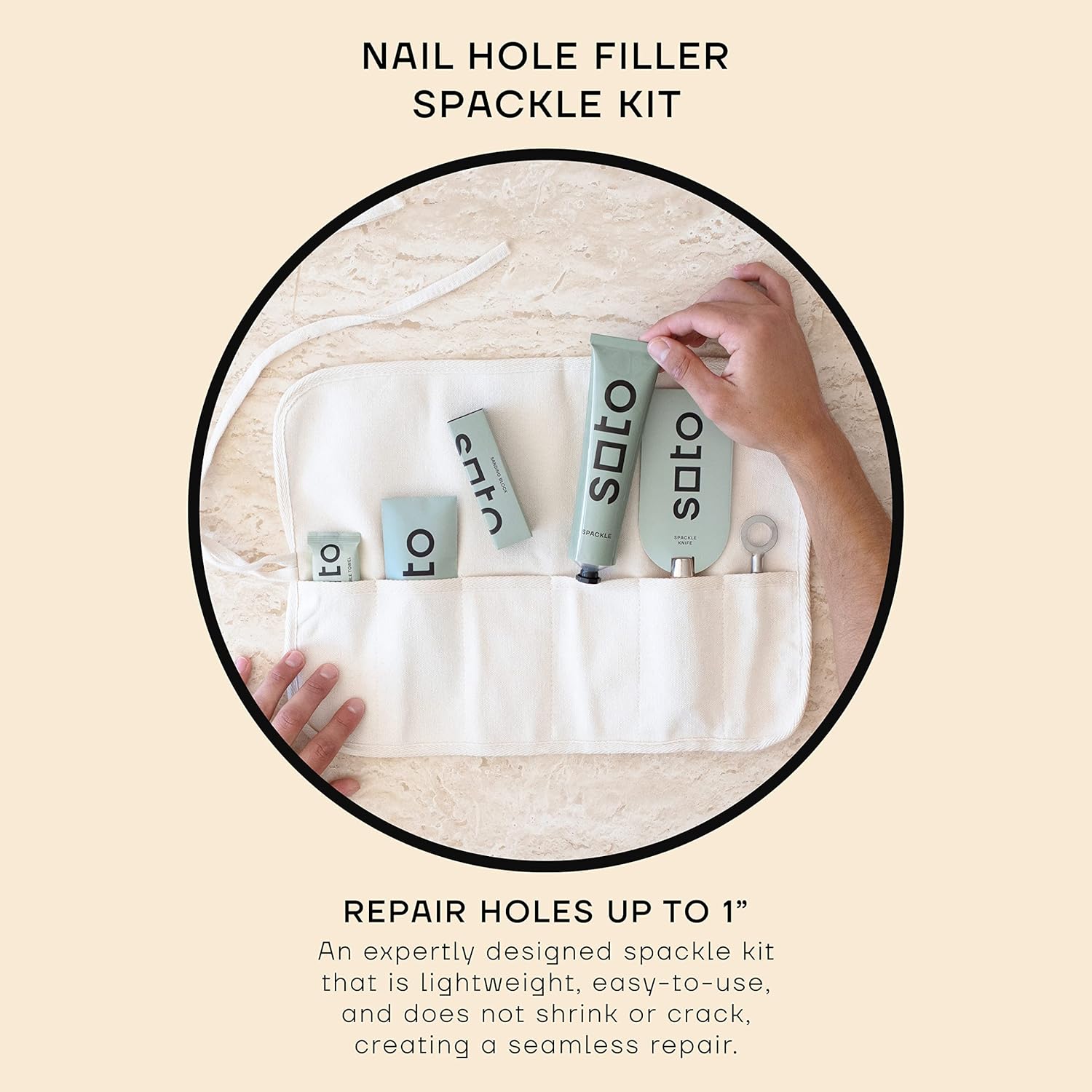 soto Small Hole Repair, Off-White Spackle, 7-Piece Kit (No. 08 Artisan White) - High Strength Small Hole Repair Kit for use on: Walls, Drywall, Ceiling, Furniture, Cabinets - - 