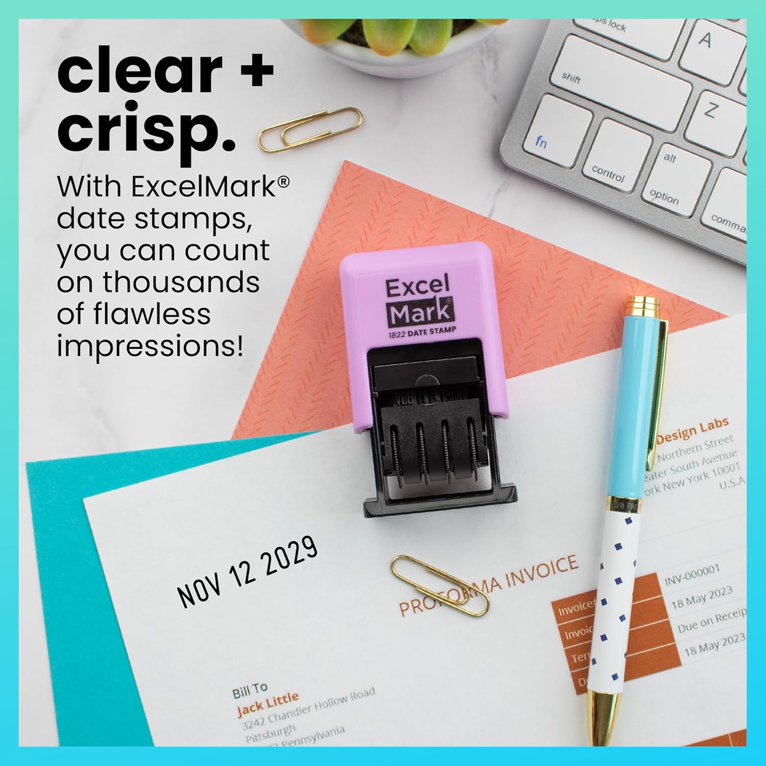 ExcelMark 1822 Self Inking Date Stamp – Perfect for Shipping, Receiving, Expiration and Due Dates (Black Ink, Violet Mount)
