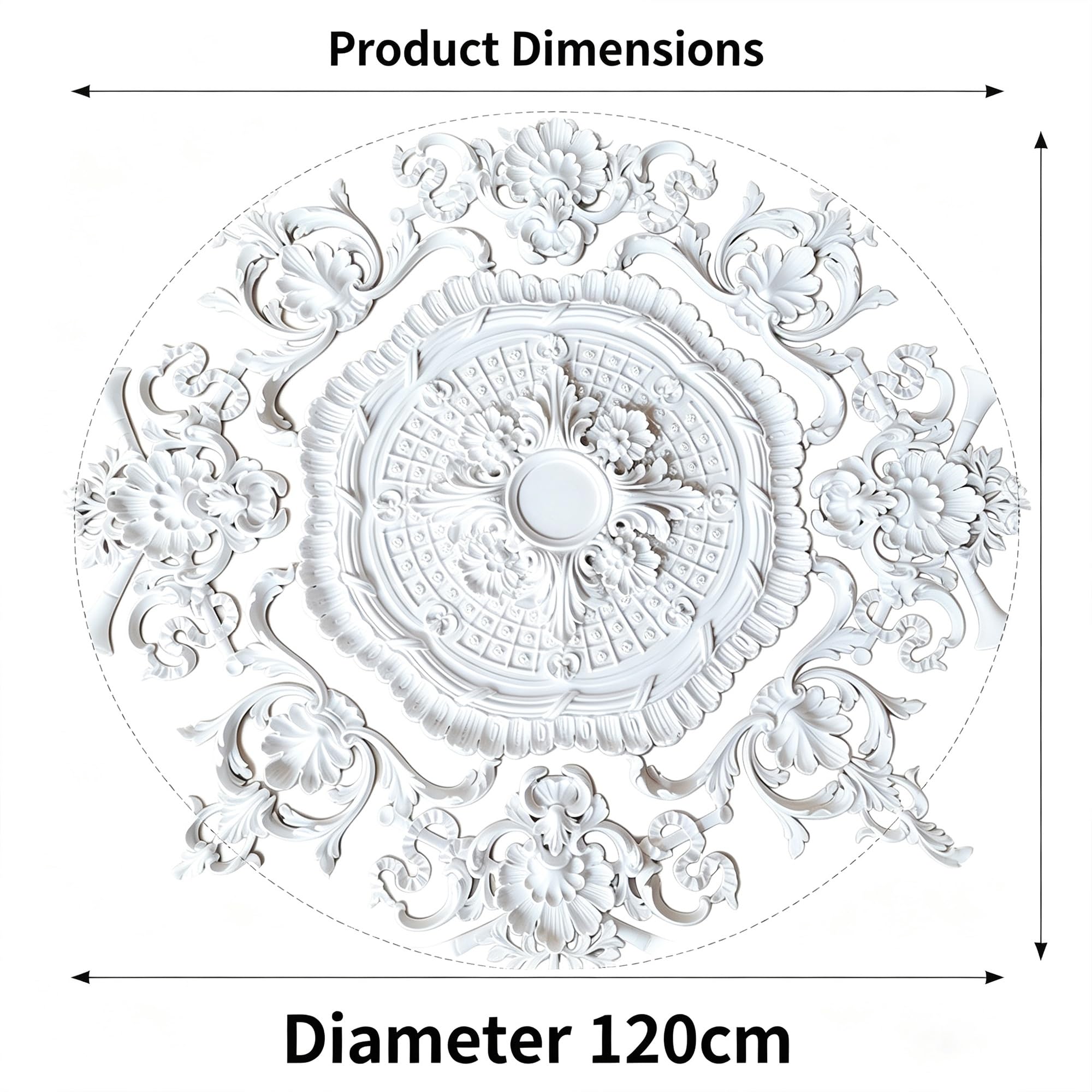 120cm Rosone Lampadario Soffitto Bianco Polistirolo Decorativo | Medaglione del Ventilatore Rotonda Moderno per Pareti Portalampada