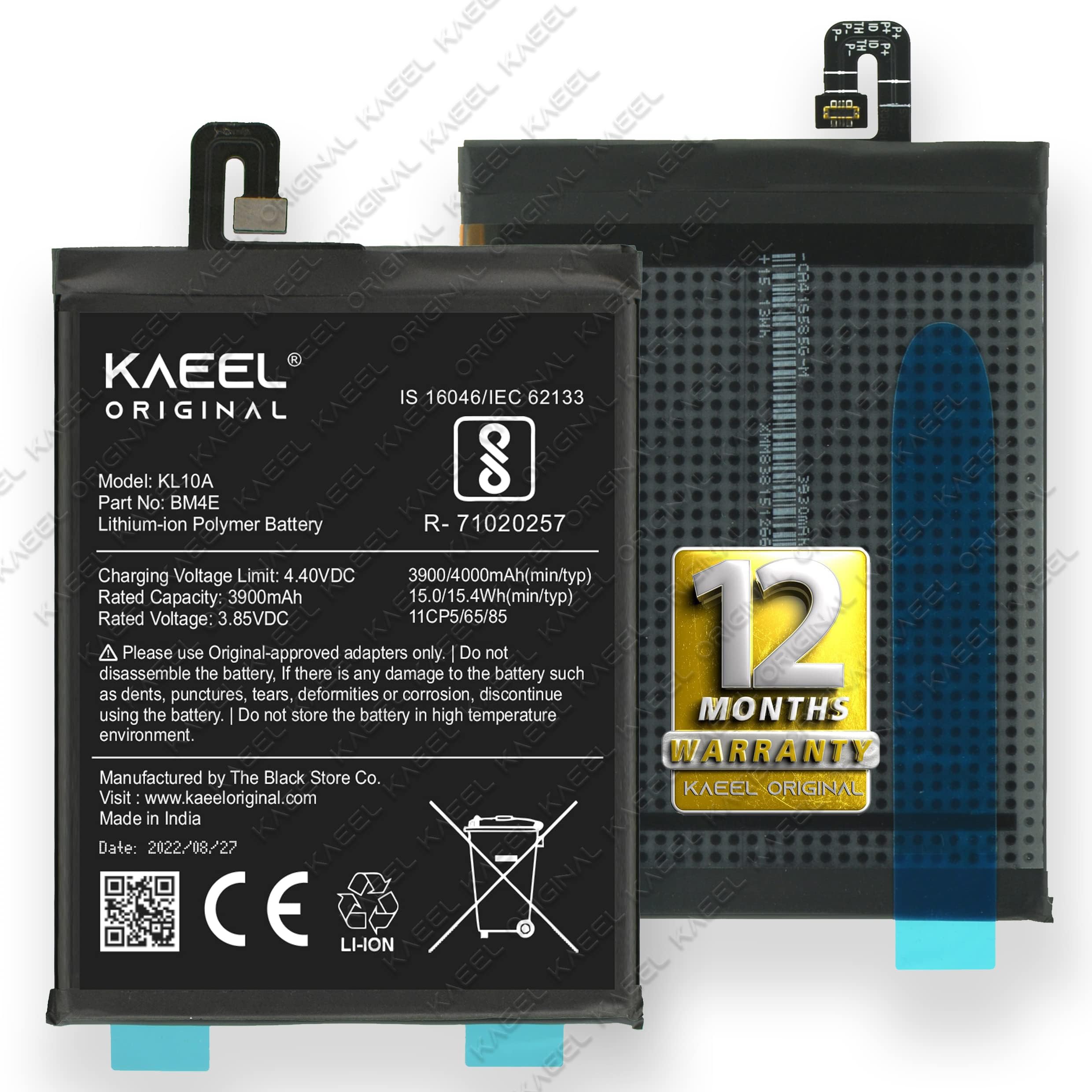 KAEEL ORIGINAL KL10A BM4E 4000mA h for Xiaomi MI Pocophone F1 M1805E10A, Poco F1 with 12 Months Warranty.