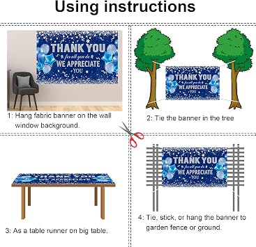HOWAF Thank You for All You Do Party Decoration, Employee Appreciation Banner for Staff Teachers Doctors, We Appreciate You Backdrop, Blue and Silver, 72.8 x 43.3
