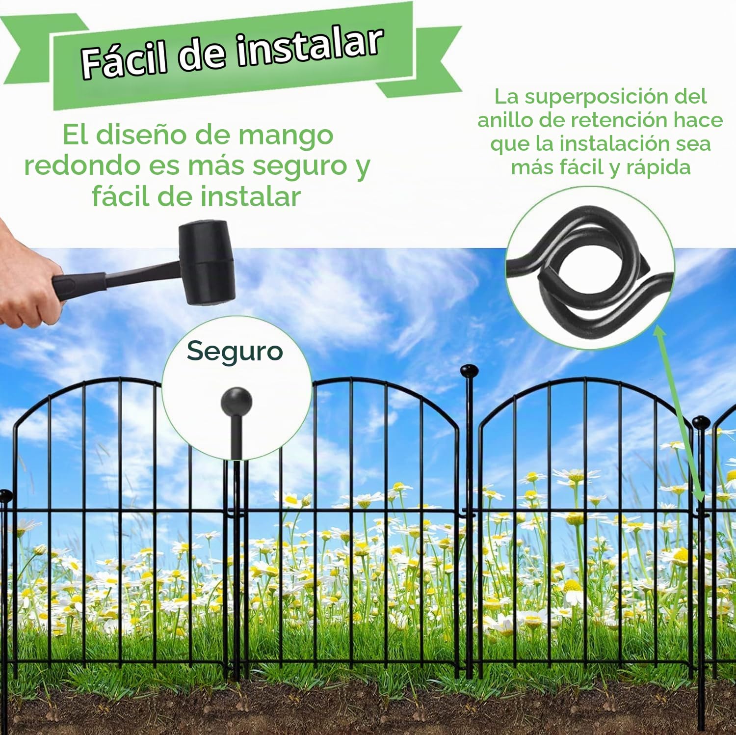 Valla Jardín Metal Decorativa 32x43 cm – Lote 10 Paneles Plegables para Parterre, Patio y Barrera Mascotas