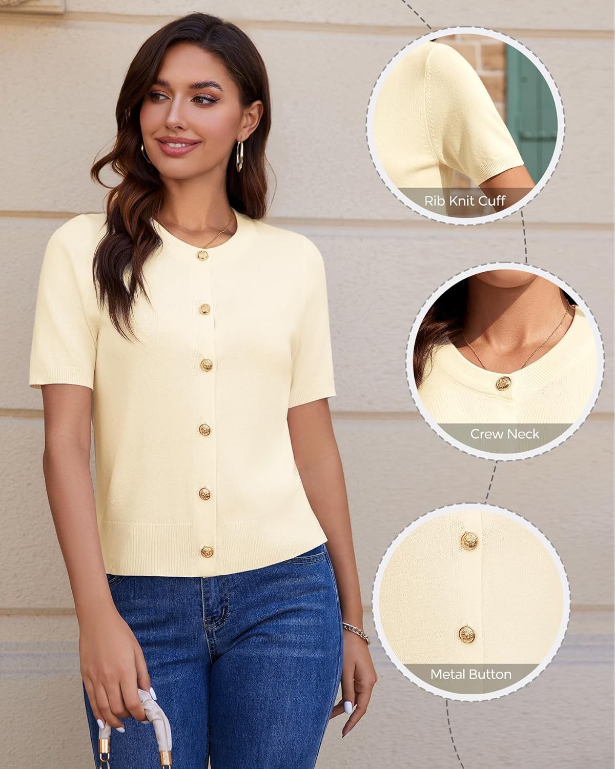 Womens Casual Summer Short Sleeve Cardigans Button Crew Neck Short Sleeve - Image 4