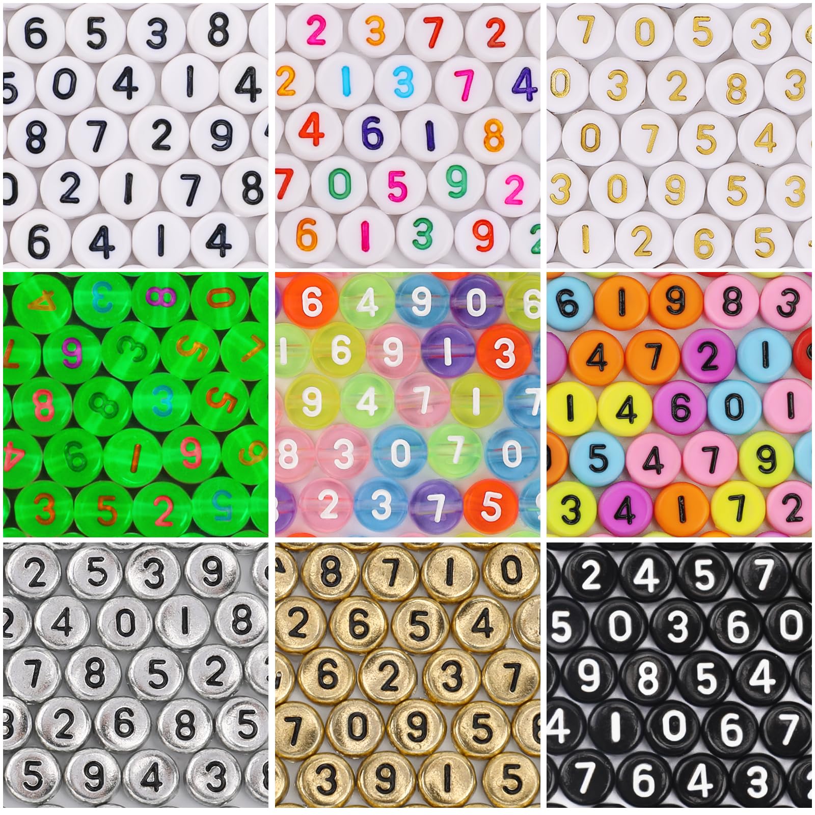900pcs Number Beads for Bracelets,9 Colors 0-9 Number DIY Jewelry Making Bracelet Necklace Keychain Crafts Making 7x4mm(9 Color) — image 1