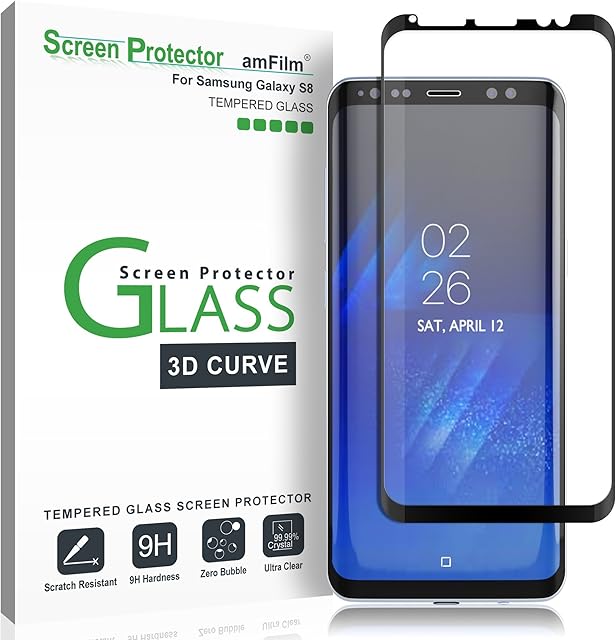 Galaxy S8 Screen Protector Glass, amFilm Full Cover (3D Curved) Tempered Glass Screen Protector with Dot Matrix for Samsung Galaxy S8 (Black)