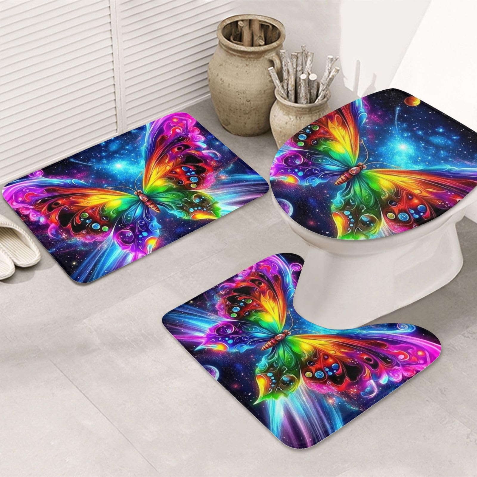 Alfombrilla de baño antideslizante de microfibra juego de 3 alfombras lavables con mariposas