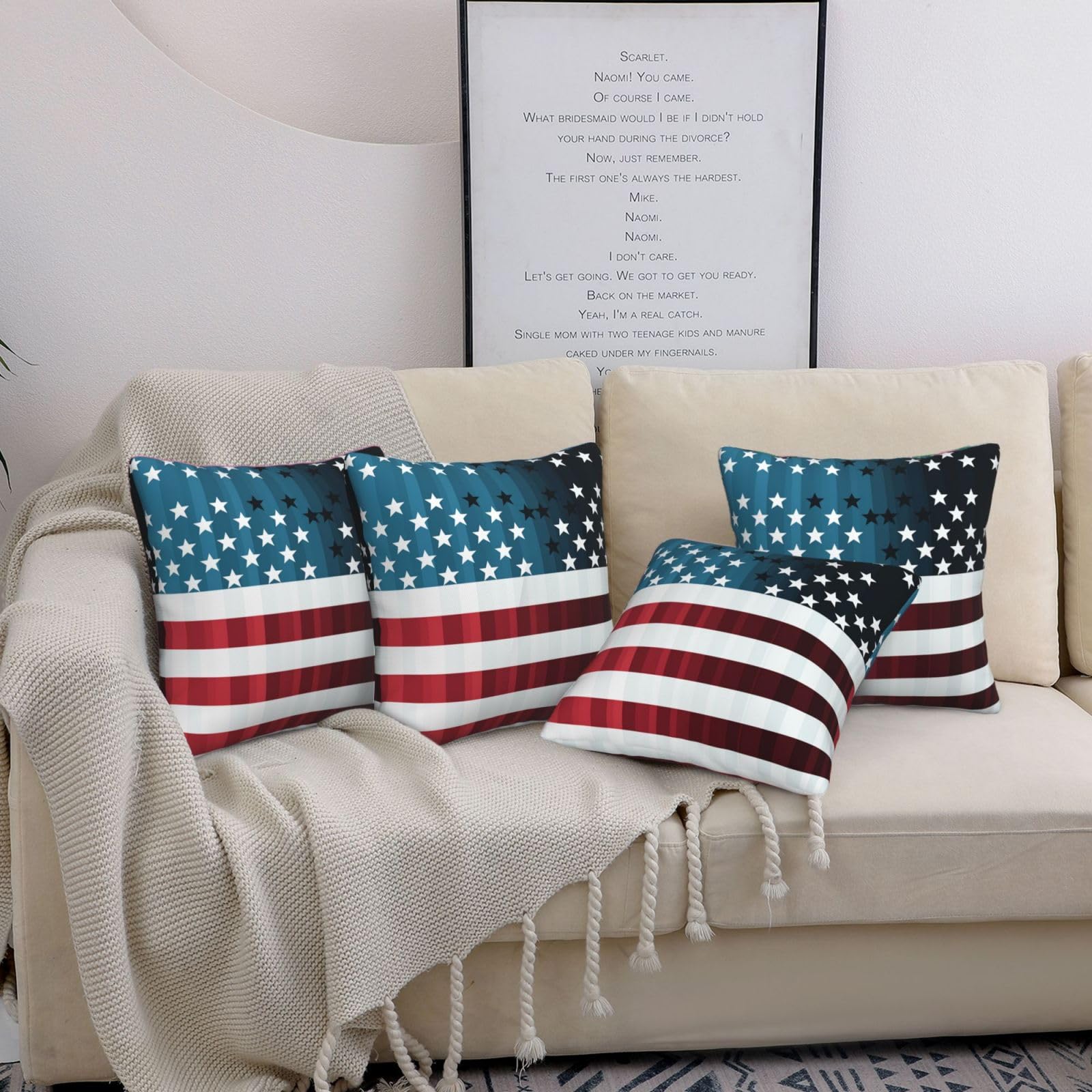 Housse de coussin pour canapé et salon moderne à motif drapeau rayé 50x50 cm