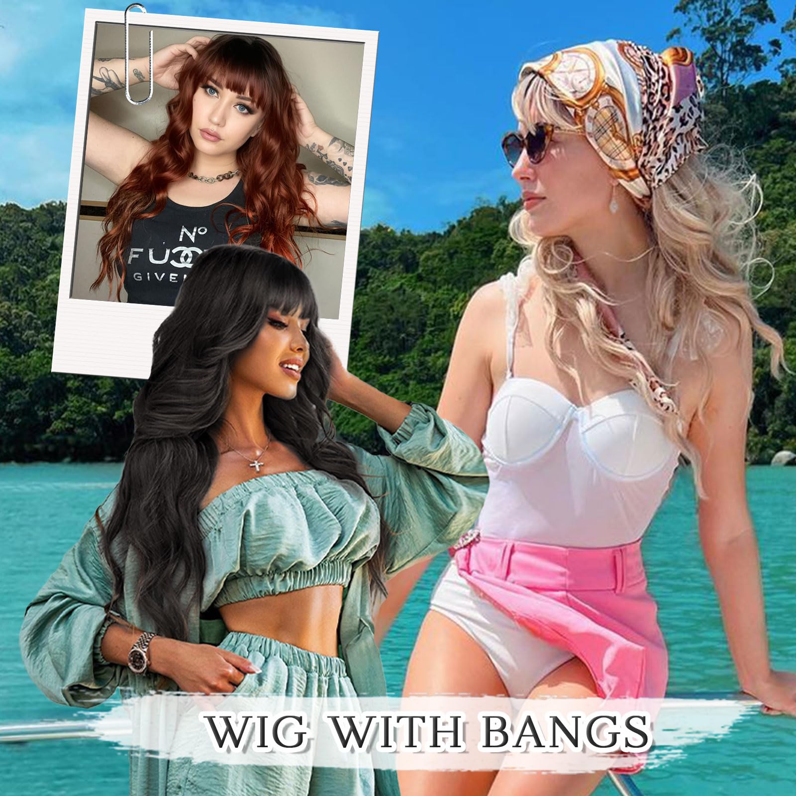 Amazon.com : Wallden Hair Auburn Wigs with Bangs for Women  display picture 2