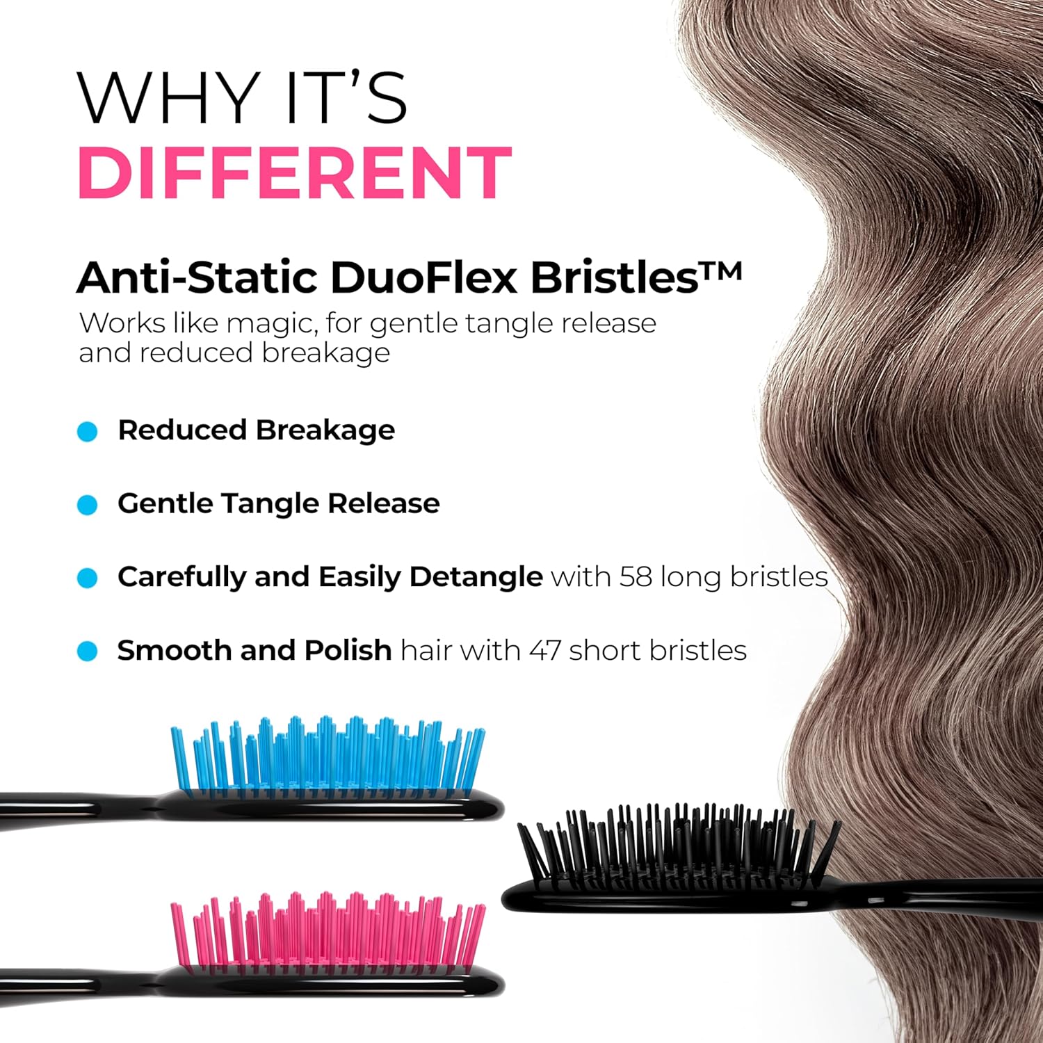 FHI Heat UNbrush Detangling Brush (3-Pack Bundle) — Hair Brush for All Wet/Dry Hair Types — Pain-Free Detangler Brush w/DuoFlex Anti Static Bristles — Lightweight Travel Hair Brush (Original Black)