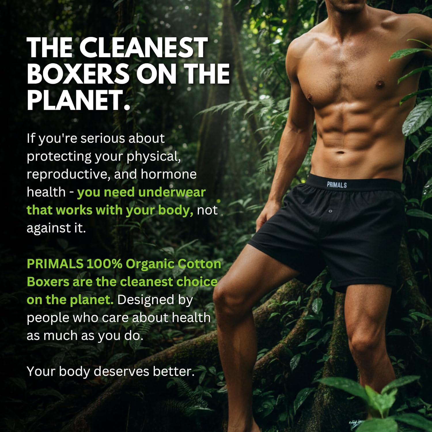 PRIMALS 100% Organic Cotton Boxers - Improves Testosterone & Fertility - Soft & Breathable - Midnight Black (3 Pack) - Image 8