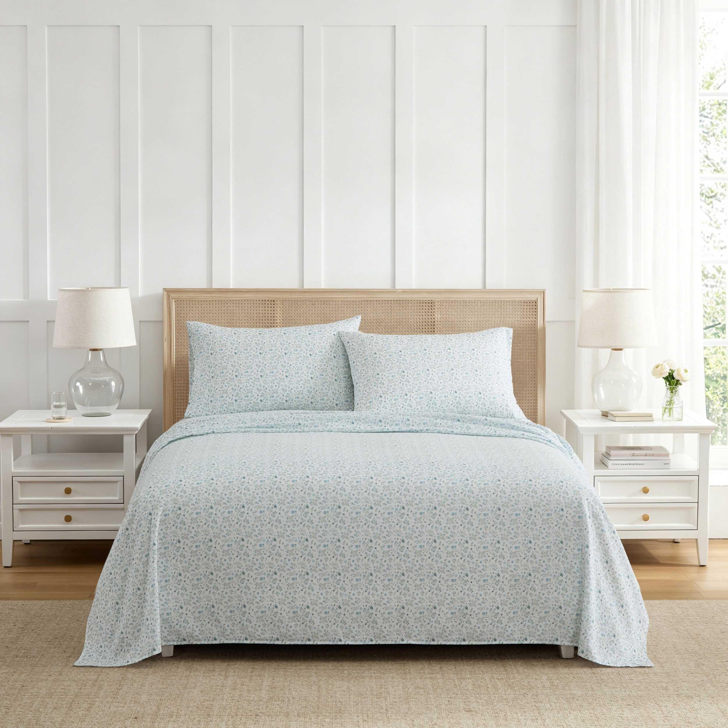 Martha Stewart - Twin Sheet Set with Fitted Sheet & Pillowcase, Soft & Lightweight Bedding, Deep Pocket, Yvette Blue