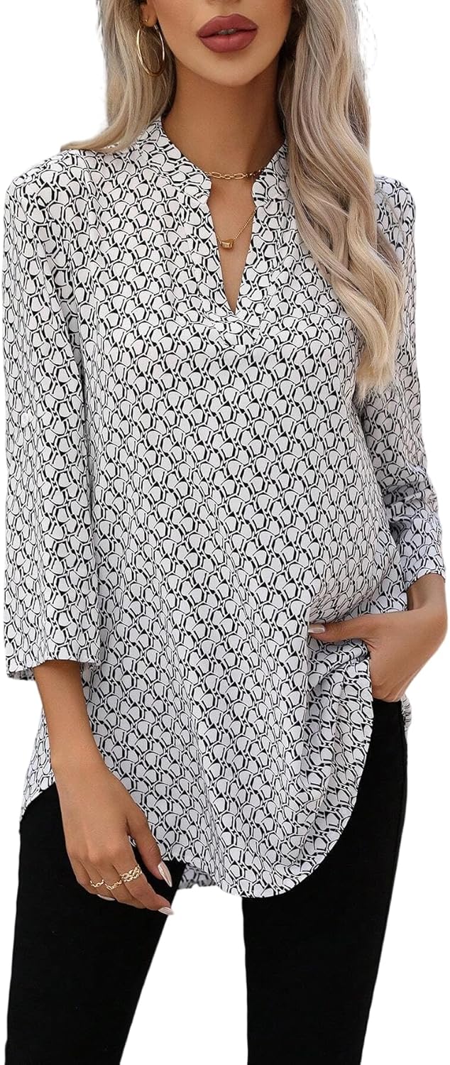 Women's 2025 Fashion Tops Long Sleeve V Neck Business Casual Blouses Tees Shirts Trendy Clothes Bohemian Outfits