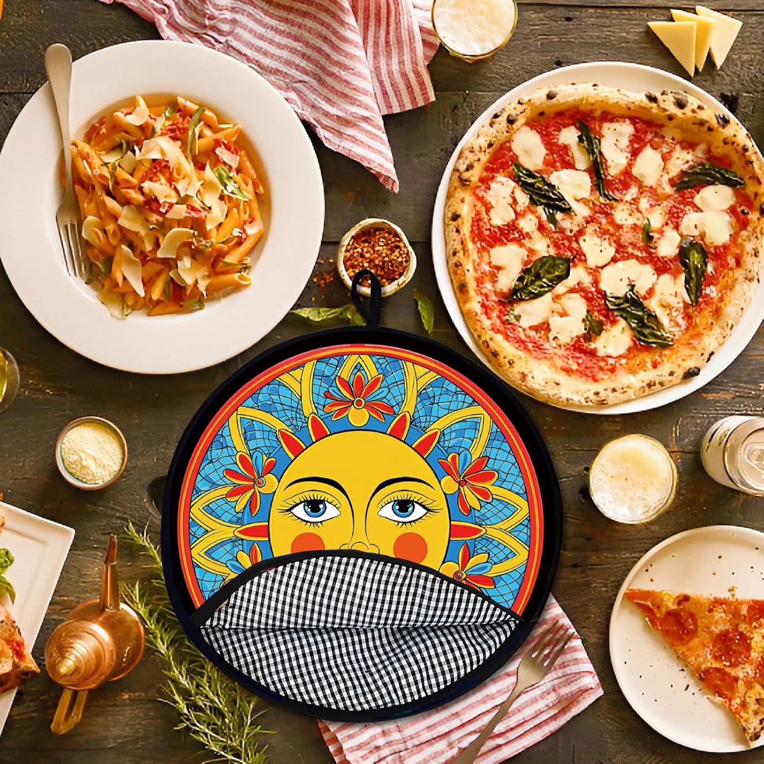 CREATCABIN Tortilla Warmer Pouch 12 Inch Insulated Cloth Pouch Sunsburst Mandala Taco Tortilla Server Bag Microwaveable Fabric Tortilla Keeper Holder Keep Food Warm for up to One Hour Breads