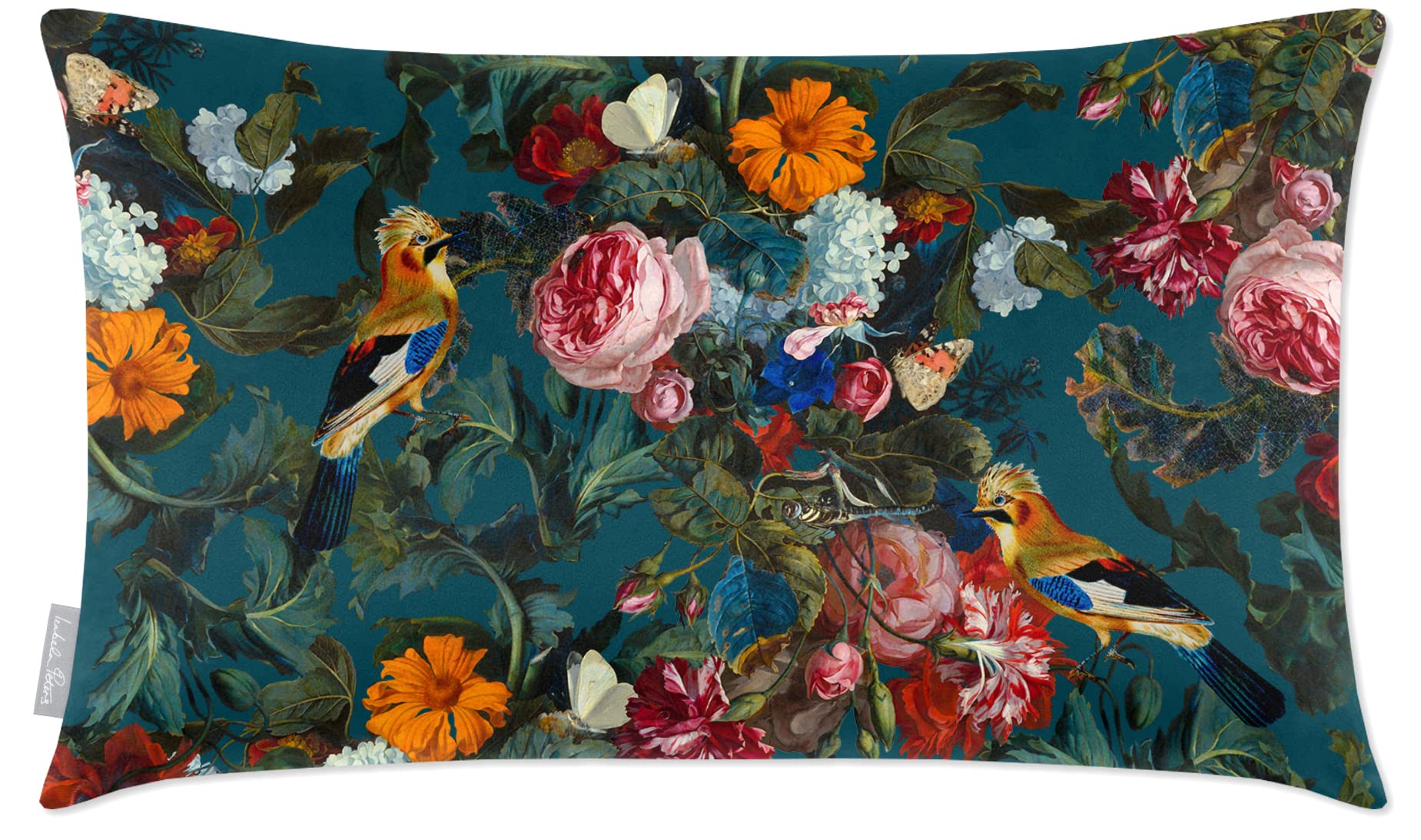 Izabela Peters Teal Cushions With Covers Included, Filled Cushion, Eco-Friendly Velvet Cushions, 50 X 30 Cm, Birds In Paradise - Chair Cushions, Sofa Cushions, Seat Cushions